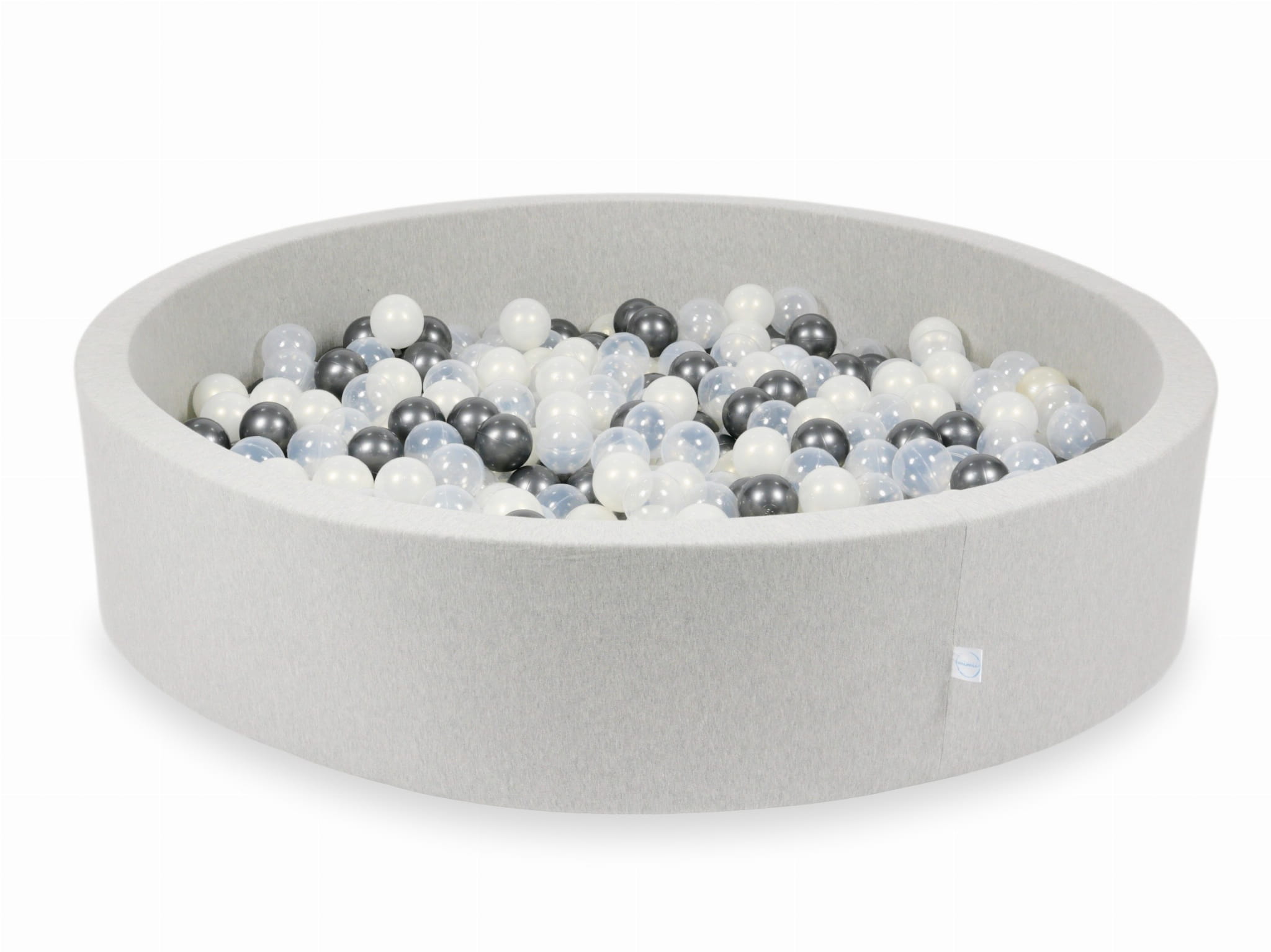 130x30 hellgraues Bällebad mit 600 Bällen (transparent, metallisch-graphitfarben, irisierend)