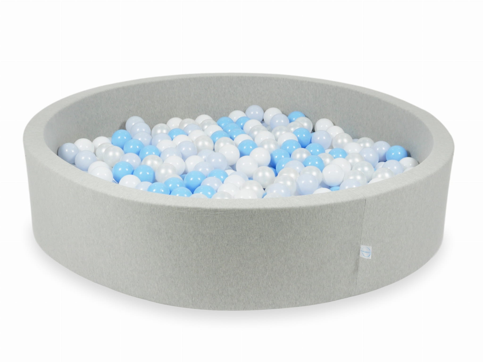130x30 hellgraues Bällebad mit 600 Bällen (weiß, perlmuttfarben, hellblau, hellblau-perlmuttfarben)