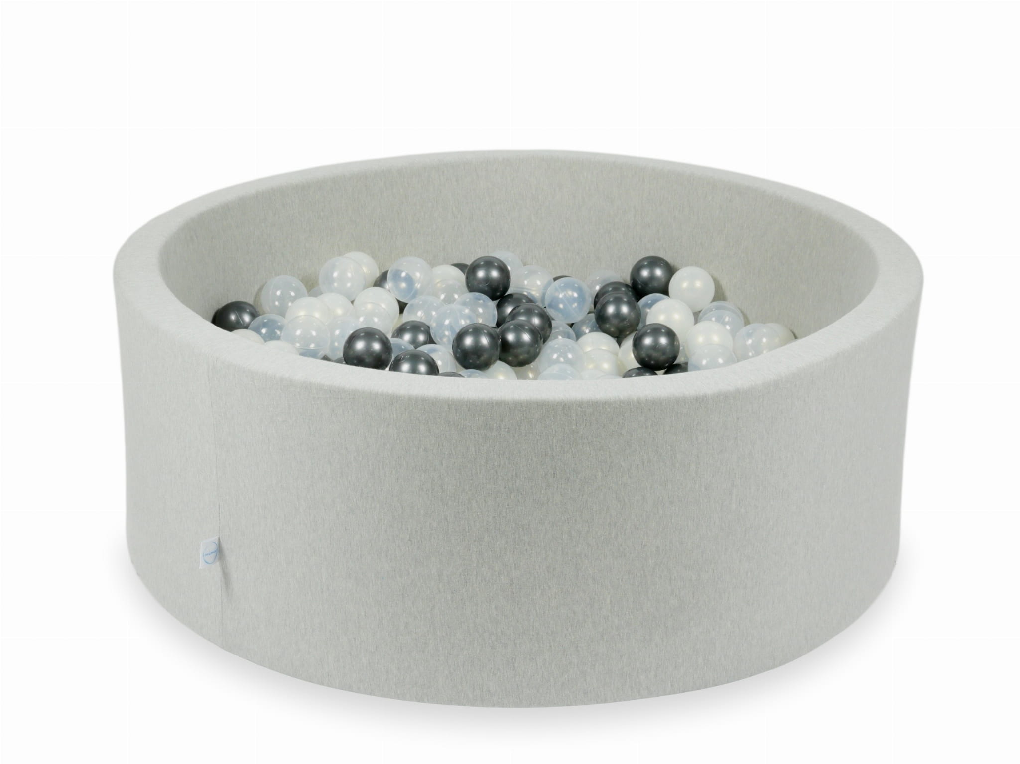 110x40cm hellgraues Bällebad mit 500 Bällen (transparent, metallisch-graphitfarben, irisierend)