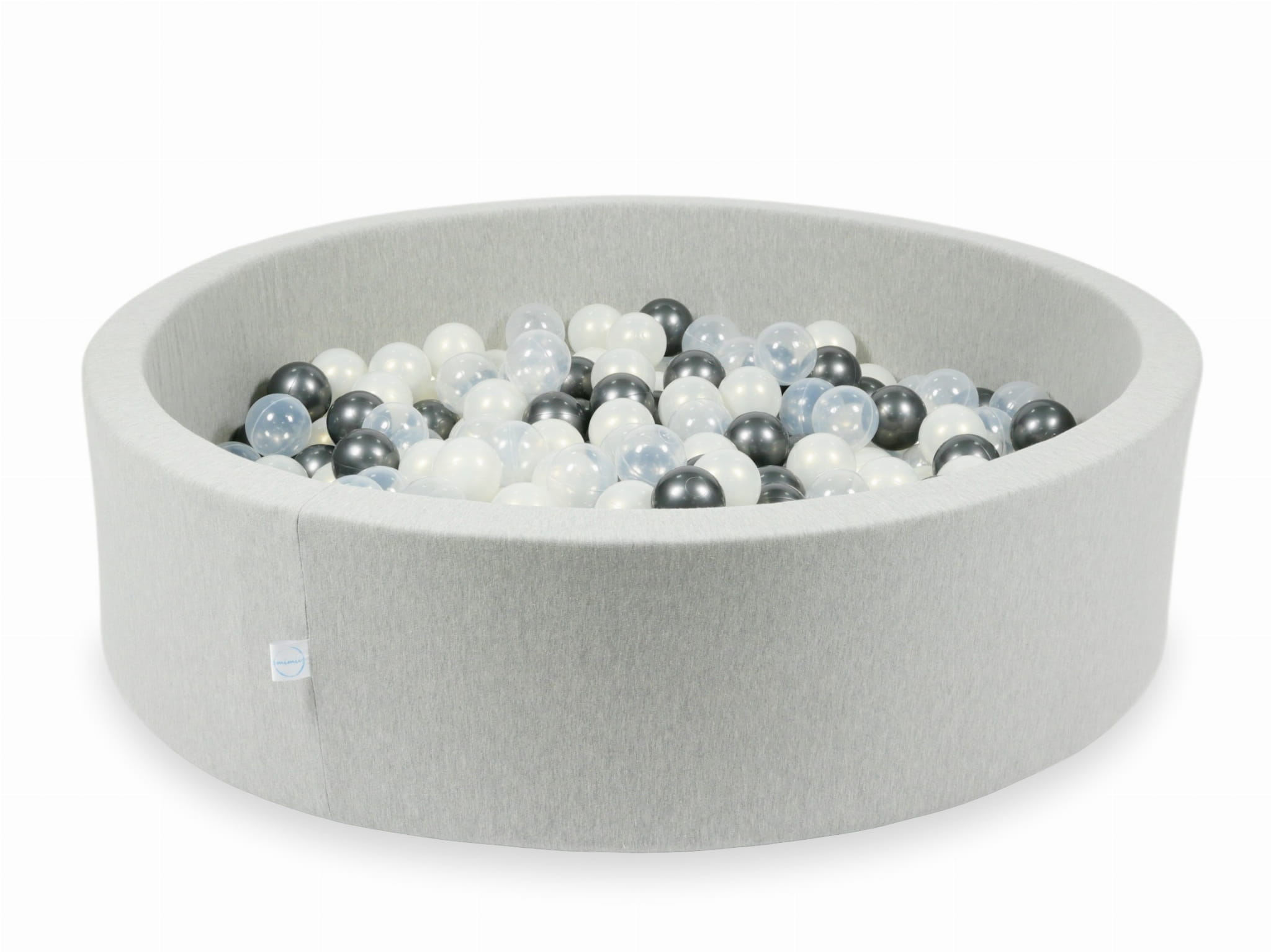 110x30 hellgraues Bällebad mit 400 Bällen (transparent, metallisch-graphitfarben, irisierend)