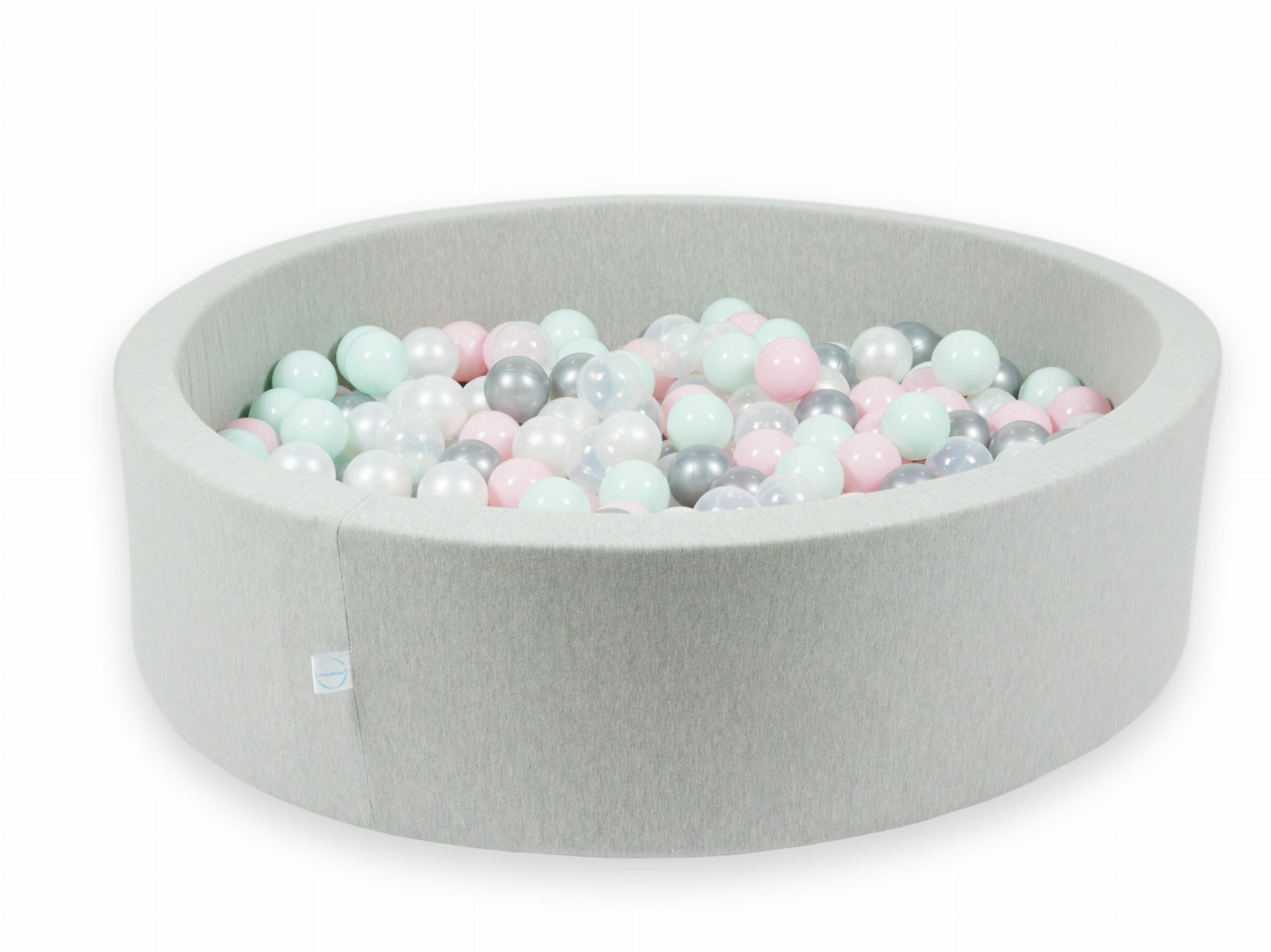 110x30cm hellgraues Bällebad mit 400 Bällen (transparent, perlmuttfarben, silber, hellrosa, hellmint)