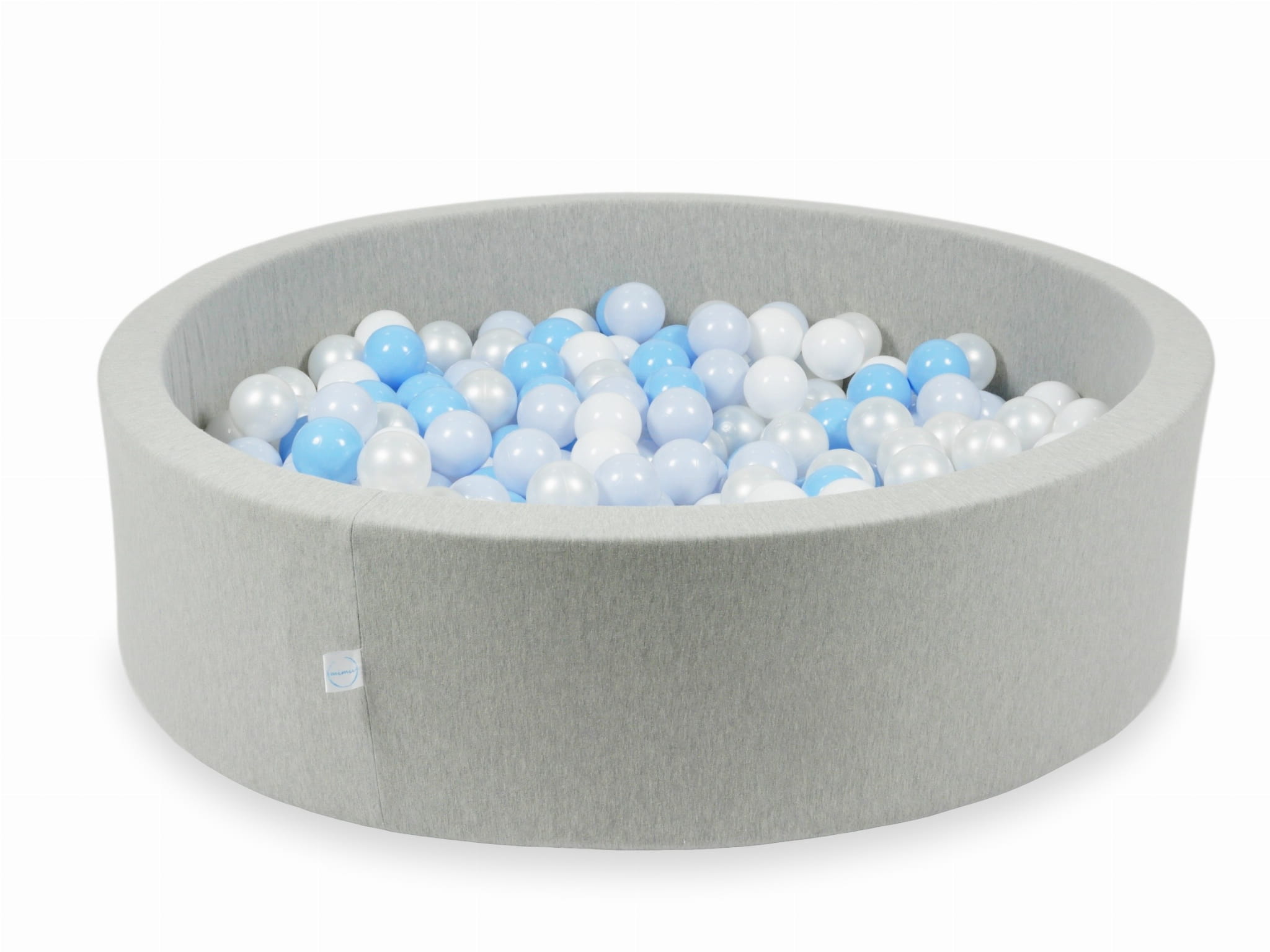 110x30 hellgraues Bällebad mit 400 Bällen (weiß, perlmuttfarben, hellblau, hellblau-perlmuttfarben)