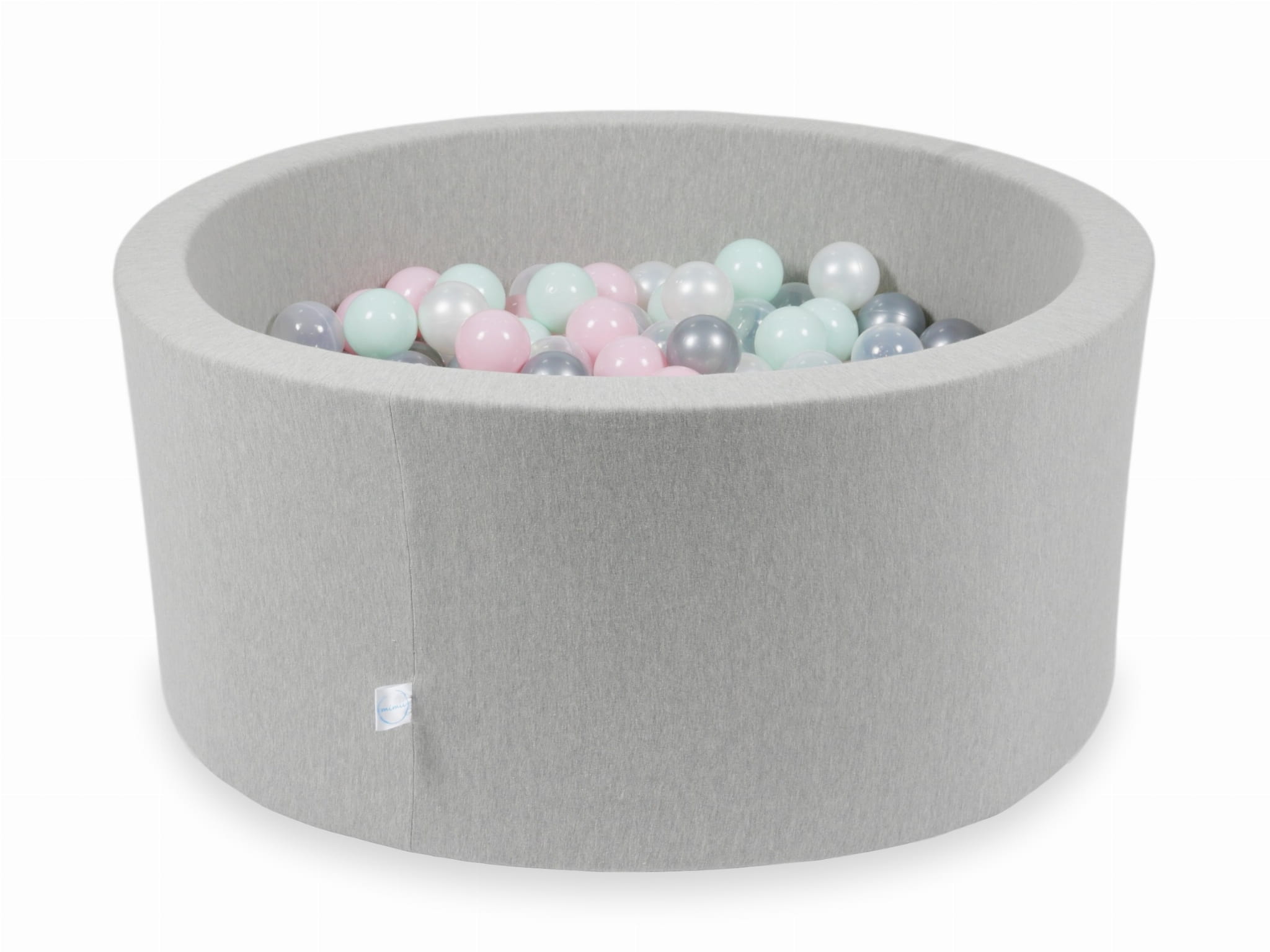 90x40cm hellgraues Bällebad mit 300 Bällen (transparent, perlmuttfarben, silber, hellrosa, hellmint)