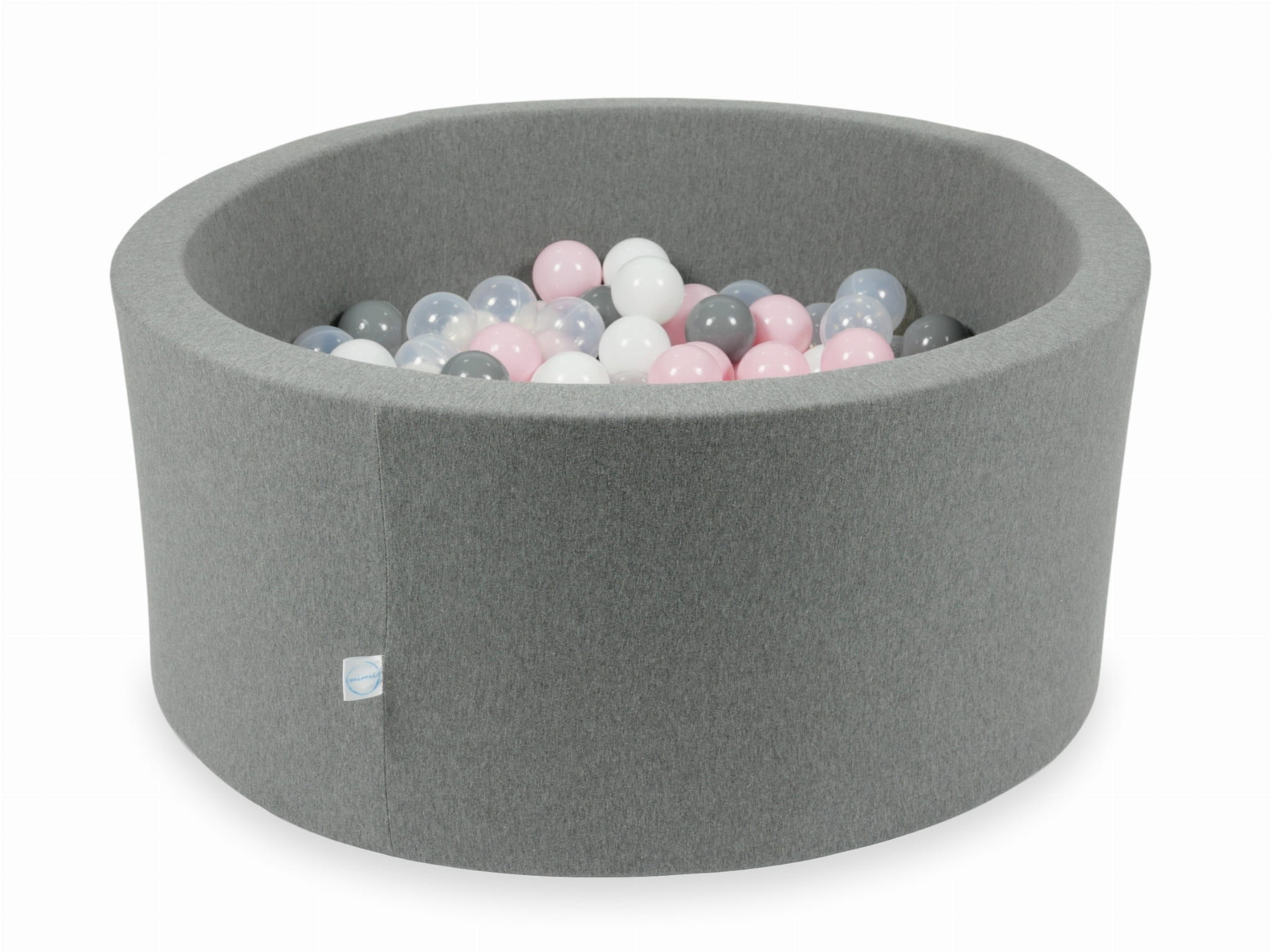 90x40 graues Bällebad mit 300 Bällen (transparent, weiß, grau, hellrosa)
