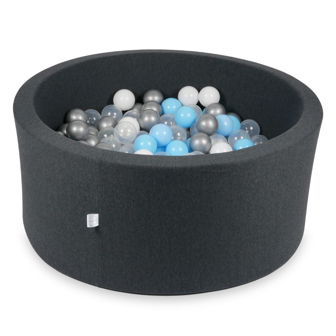 90x40cm Graphit-Bällebad mit 300 Bällen (hellblau, silber, transparent, weiß)