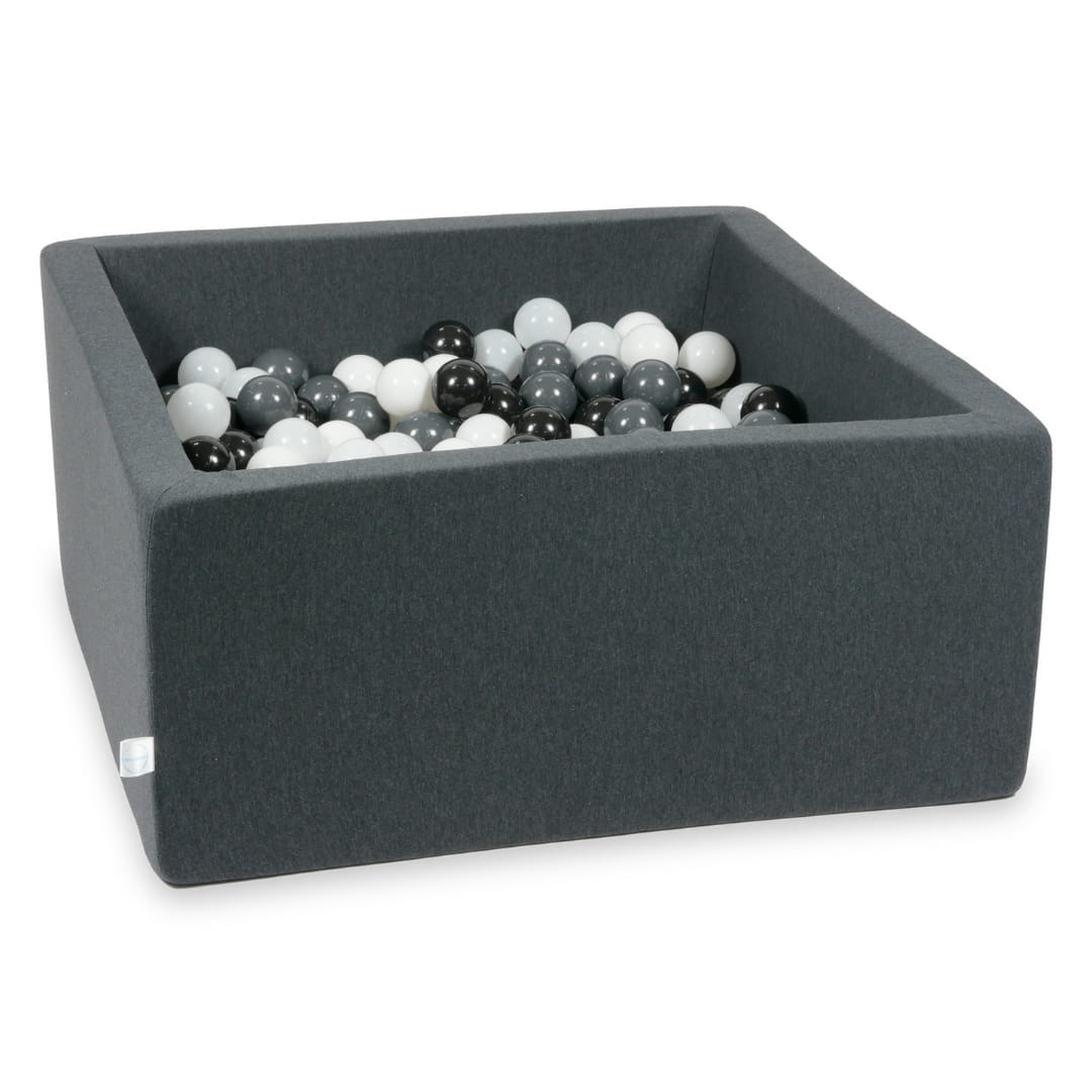 Bällebad 90x90x40 Graphit mit 400 Bällen (weiß, graphit, schwarz, weißer Pullover)