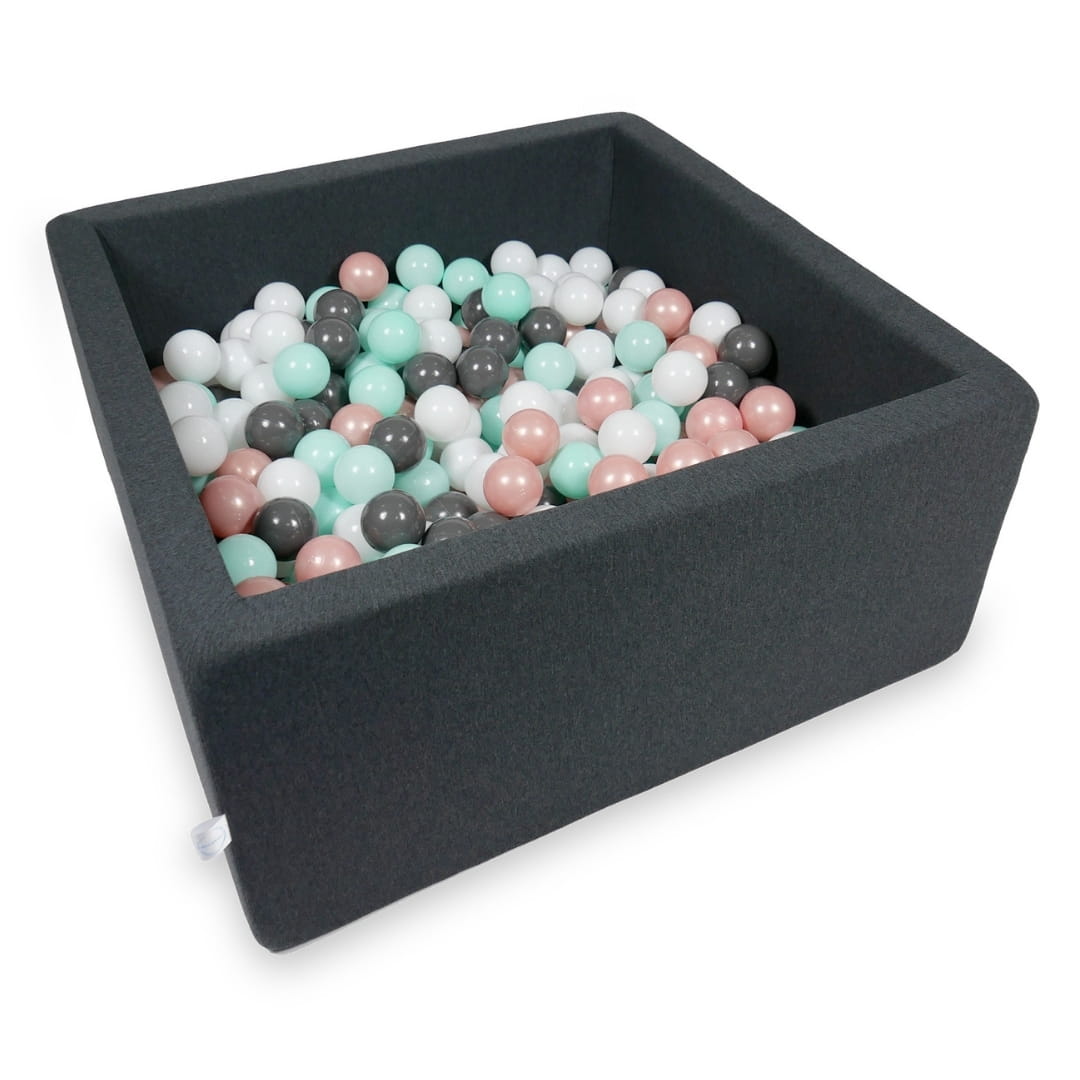 Bällebad 90x90x40cm graphit mit 400 Bällen (weiß, roségold, hellmint, graphit)