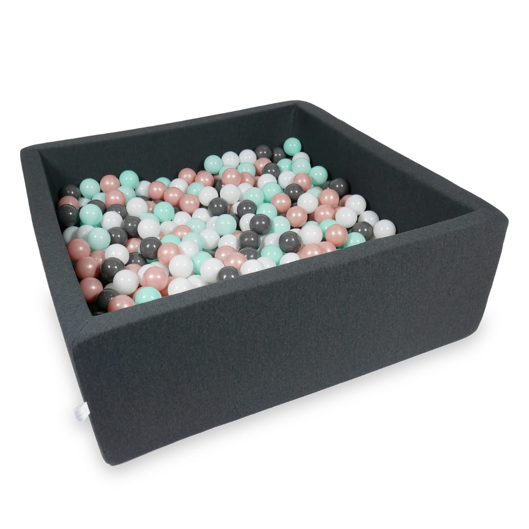 Bällebad 110x110x40cm graphit mit 600 Bällen (weiß, roségold, hellmint, graphit)