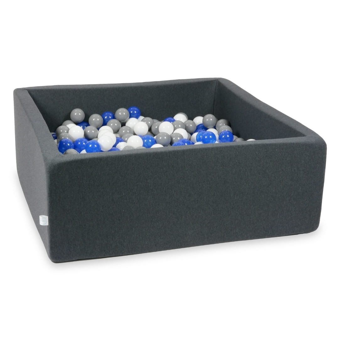 Bällebad 110x110x40 Graphit mit 600 Bällen (blau, weiß, grau)