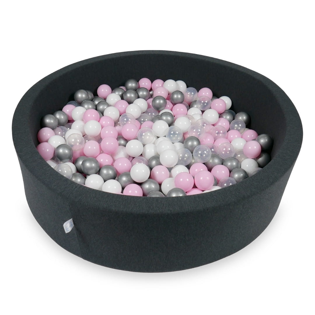Bällebad 110x30cm Graphit mit 400 Bällen (hellrosa, weiß, silber, transparent)