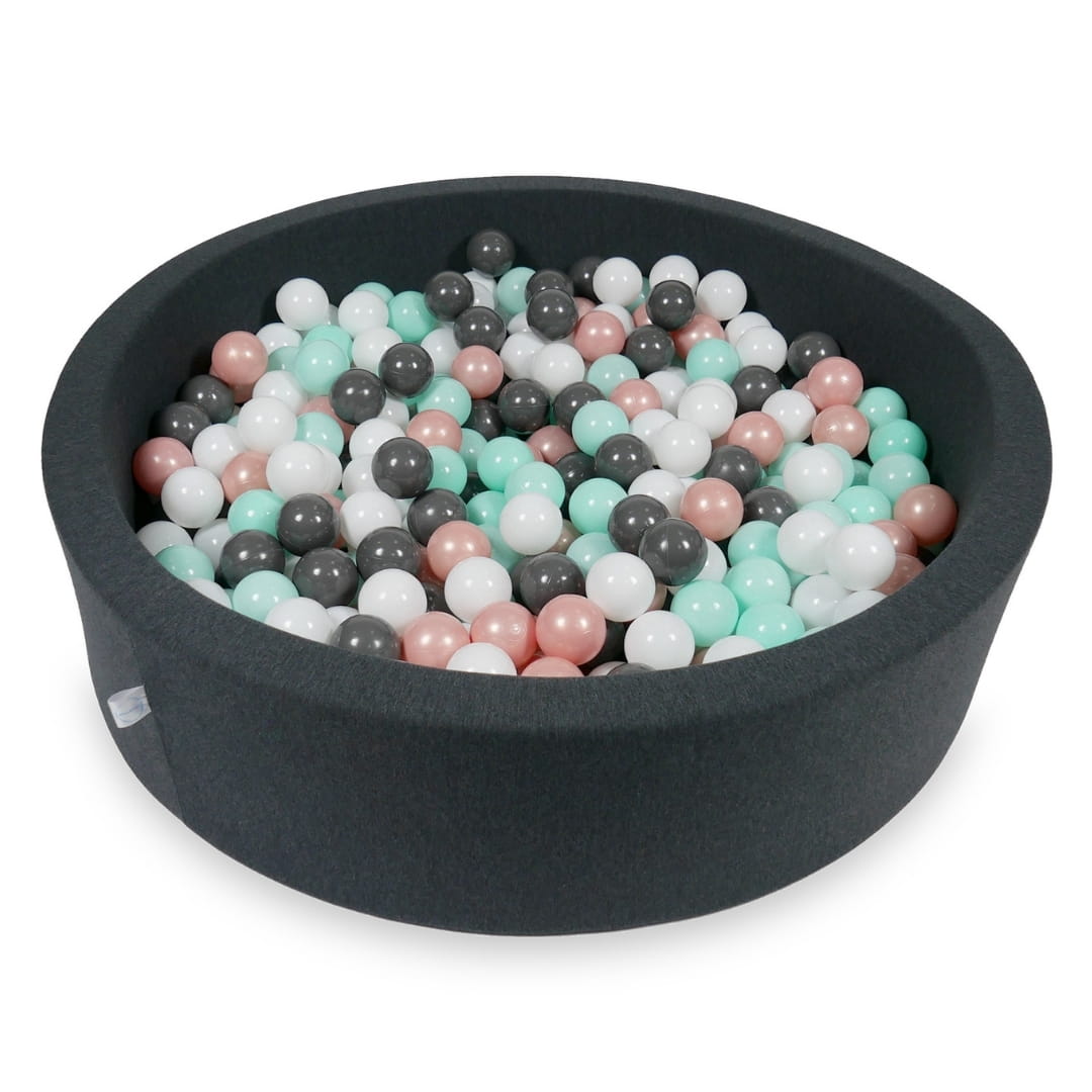 Bällebad 110x30cm graphit mit 400 Bällen (weiß, roségold, hellmint, graphit)