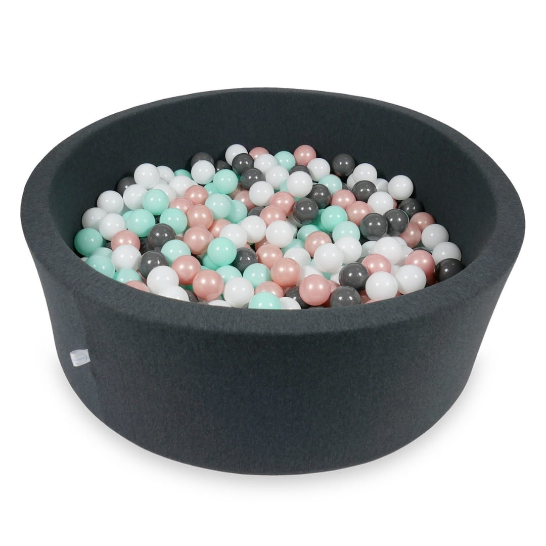 Bällebad 110x40cm graphit mit 500 Bällen (weiß, roségold, hellmint, graphit)