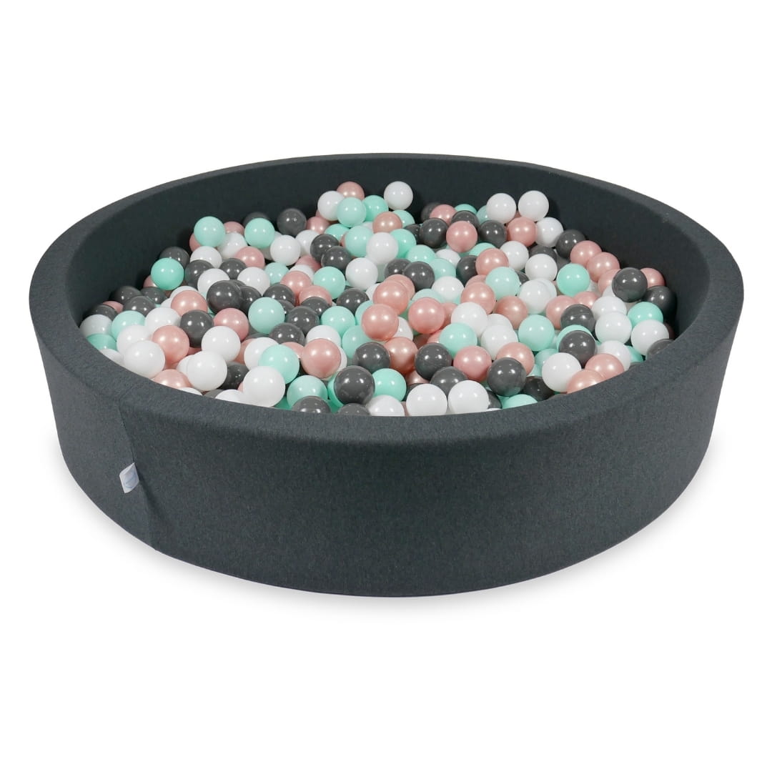 Bällebad 130x30cm graphit mit 600 Bällen (weiß, roségold, hellmint, graphit)