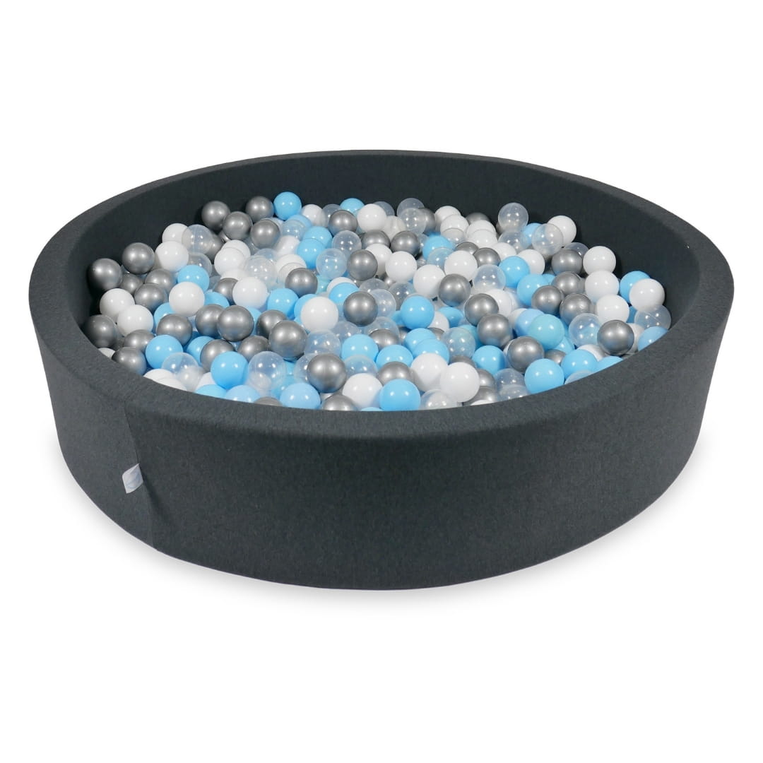 Bällebad 130x30cm Graphit mit 600 Bällen (hellblau, silber, transparent, weiß)