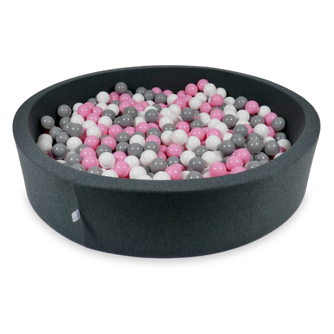 Bällebad 130x30cm, Graphit, mit 600 Bällen (rosa, grau, weiß)