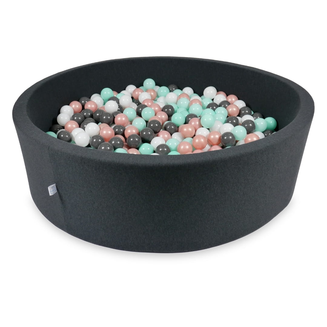 Bällebad 130x40cm graphit mit 700 Bällen (weiß, roségold, hellmint, graphit)