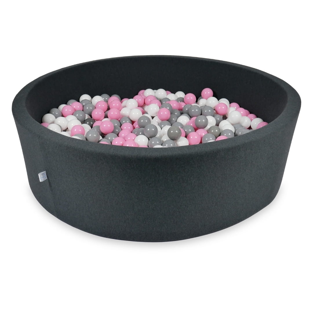 Bällebad 130x40cm, Graphit, mit 700 Bällen (rosa, grau, weiß)