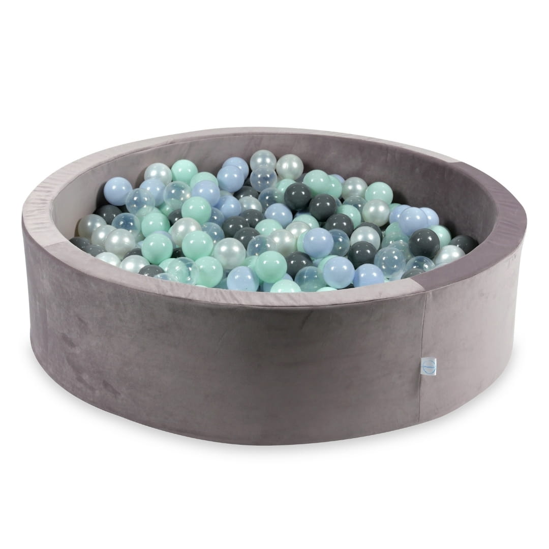 110x30 Samt-Bällebad in Flieder mit 400 Bällen (hellmint, hellblau, hellperlmutt, grau, transparent, perlmutt)