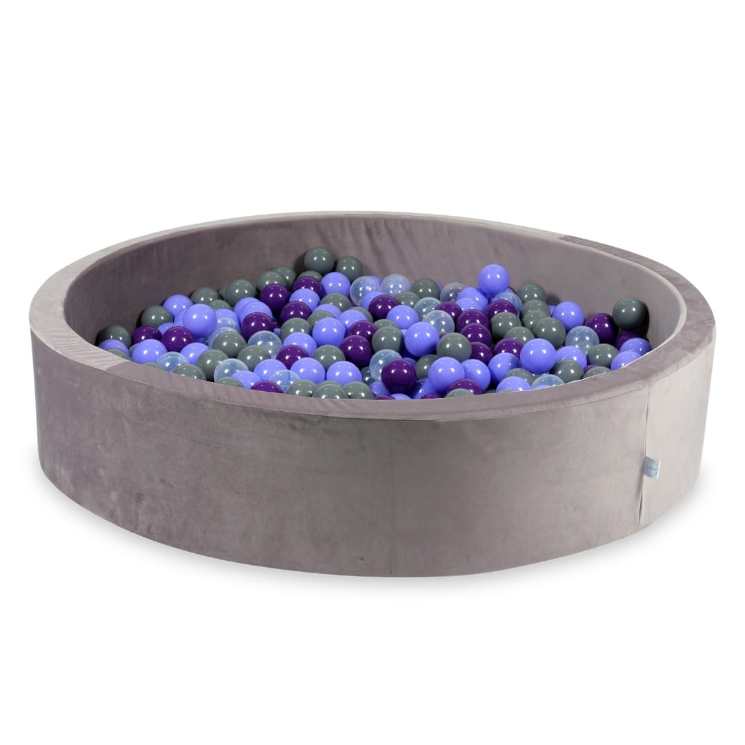 130x30 Samt-Bällebad in Flieder mit 600 Bällen (Transparent, Heidekraut, Lila, Grau)