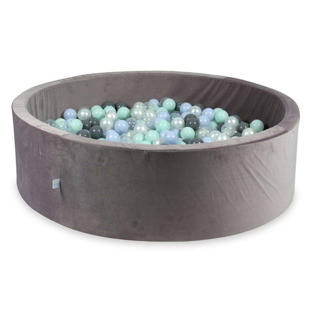 130x40 Samt-Bällebad in Flieder mit 700 Bällen (hellmint, hellblau, hellperlmutt, grau, transparent, perlmutt)