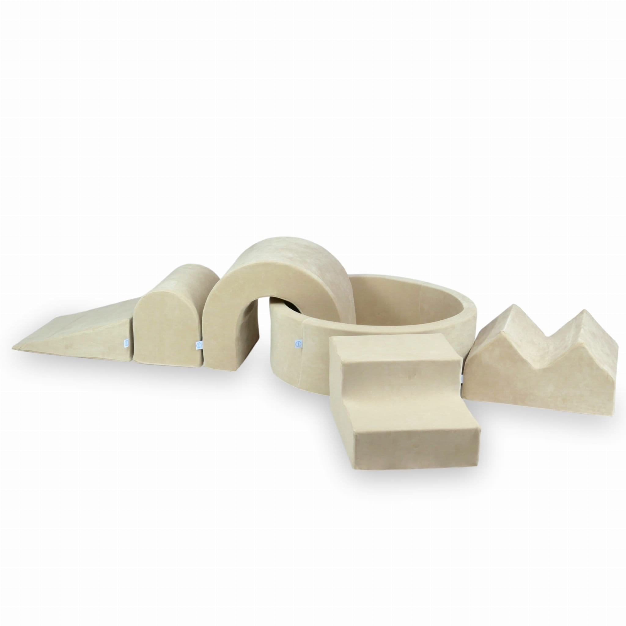 Schaumstoffspielbereich mit rundem Pool (90 x 30 cm), samtweich beige, + 5 Elemente (ohne Bälle)