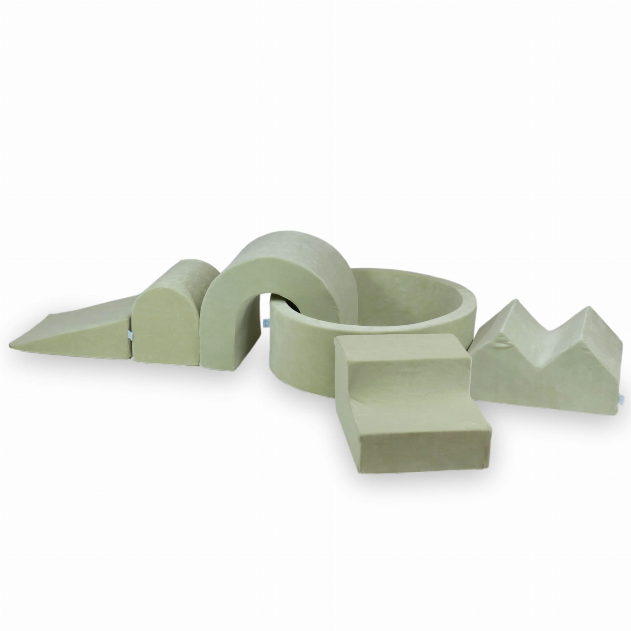 Schaumstoff-Spielbereich mit rundem Pool (90 x 30 cm), samtweich, hellmintfarben + 5 Elemente (ohne Bälle)