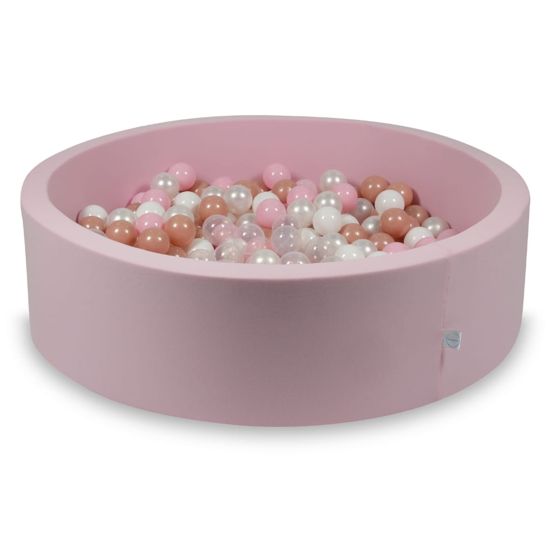 110x30cm Puderrosa Bällebad mit 400 Bällen (Transparent, Weiß, Perlmutt, Hellrosa, Roségold)