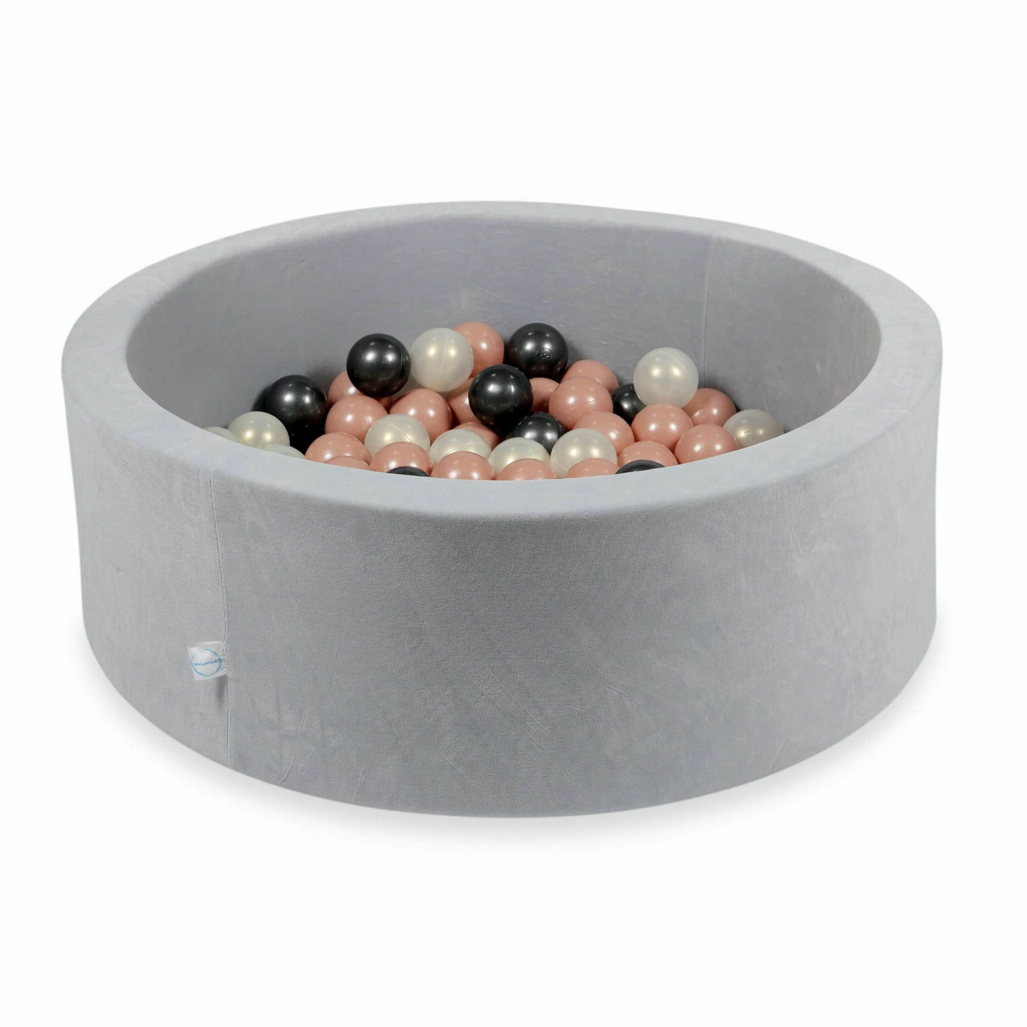 90x30 Velvet Soft hellgraues Bällebad mit 200 Bällen (Roségold, irisierend, Metallic-Graphit)