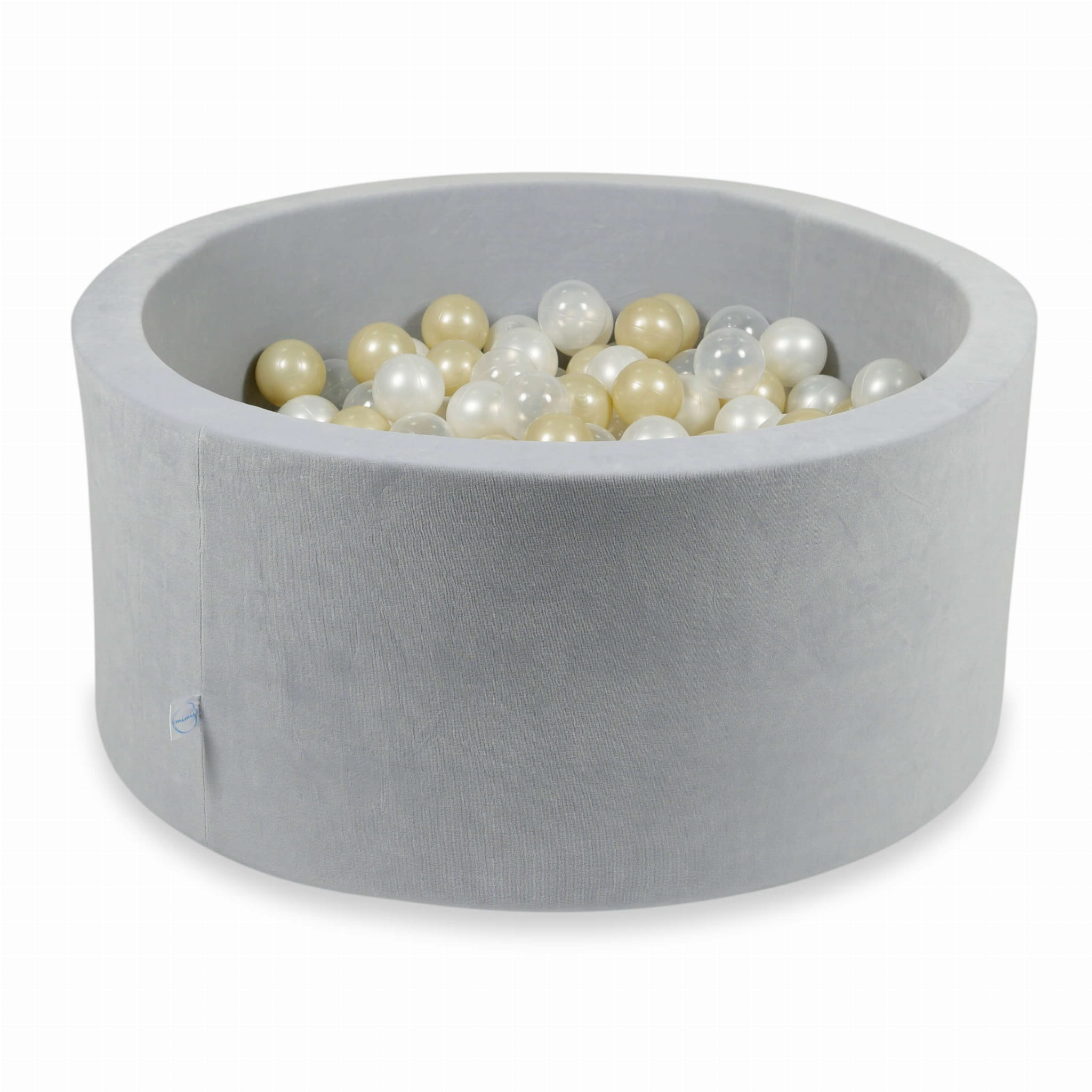 90x40 Velvet Soft hellgraues Bällebad mit 300 Bällen (transparent, hellgold, perlmuttfarben)