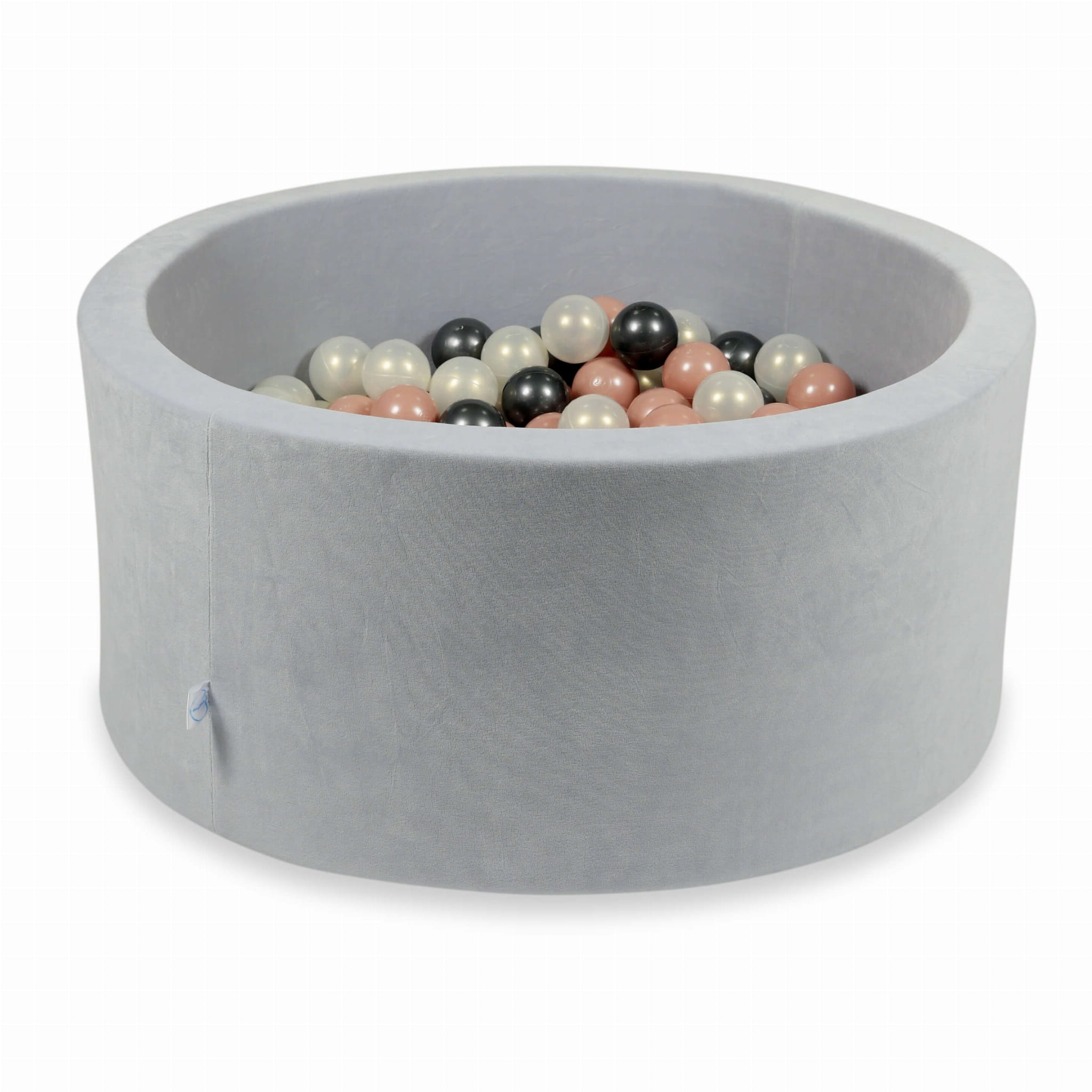 90x40 Velvet Soft hellgraues Bällebad mit 300 Bällen (Roségold, irisierend, Metallic-Graphit)