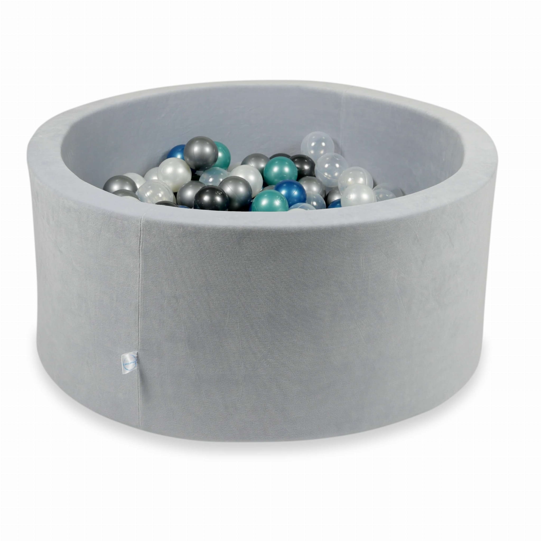 90x40 Velvet Soft hellgraues Bällebad mit 300 Bällen (metallic-türkis, metallic-blau, silber, metallic-graphit, transparent, perlmutt)