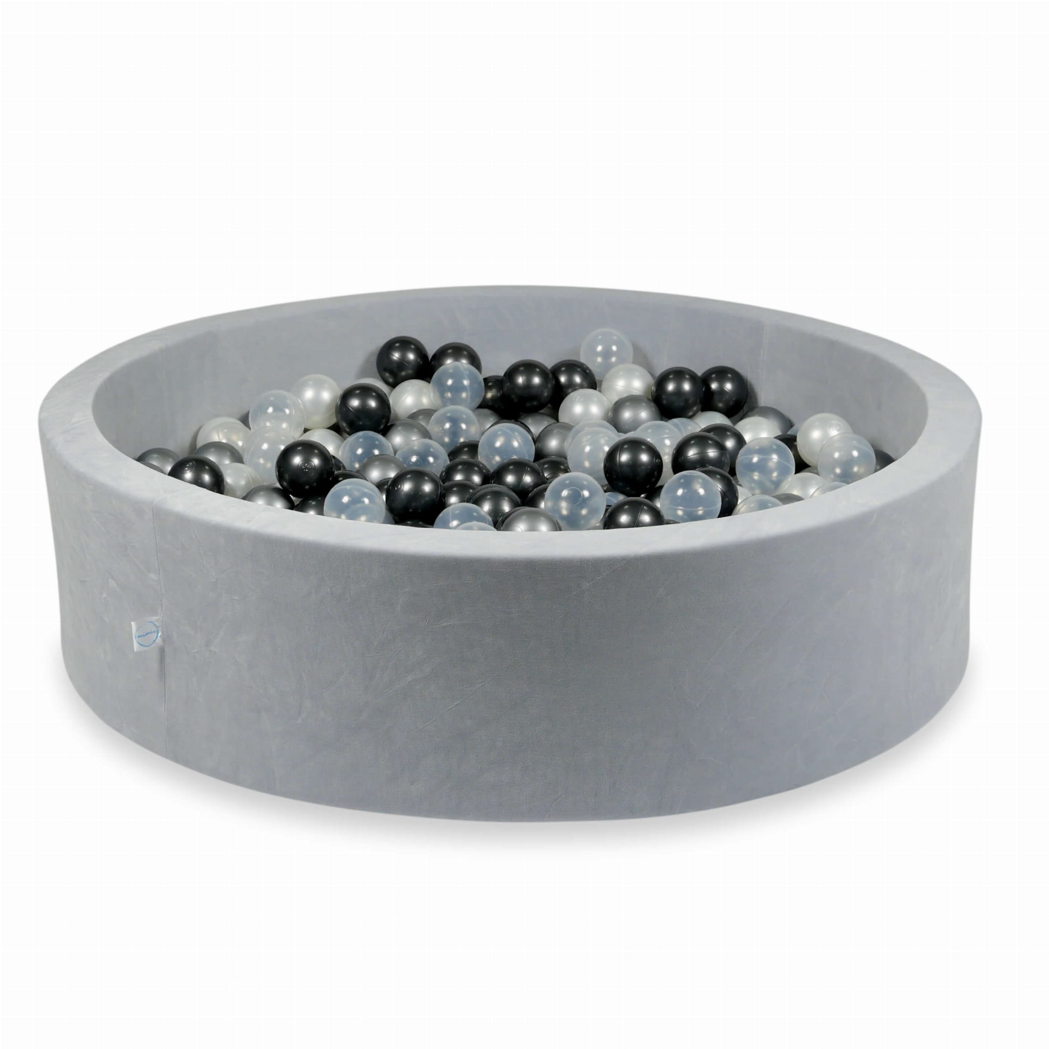 110x30 Velvet Soft hellgraues Bällebad mit 400 Bällen (Perlmutt, transparent, Metallic-Graphit, Silber)