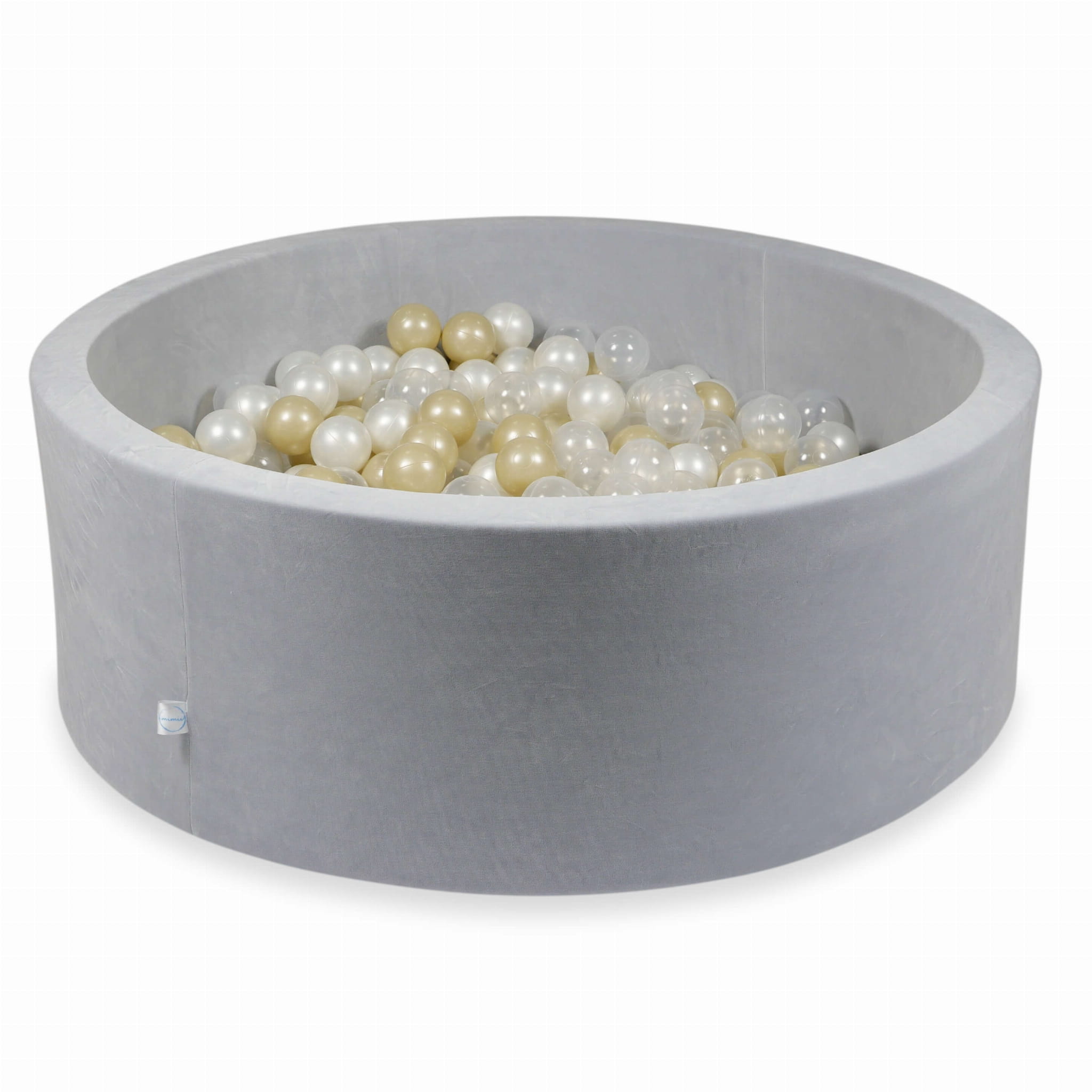 110x40 Velvet Soft hellgraues Bällebad mit 500 Bällen (transparent, hellgold, perlmuttfarben)