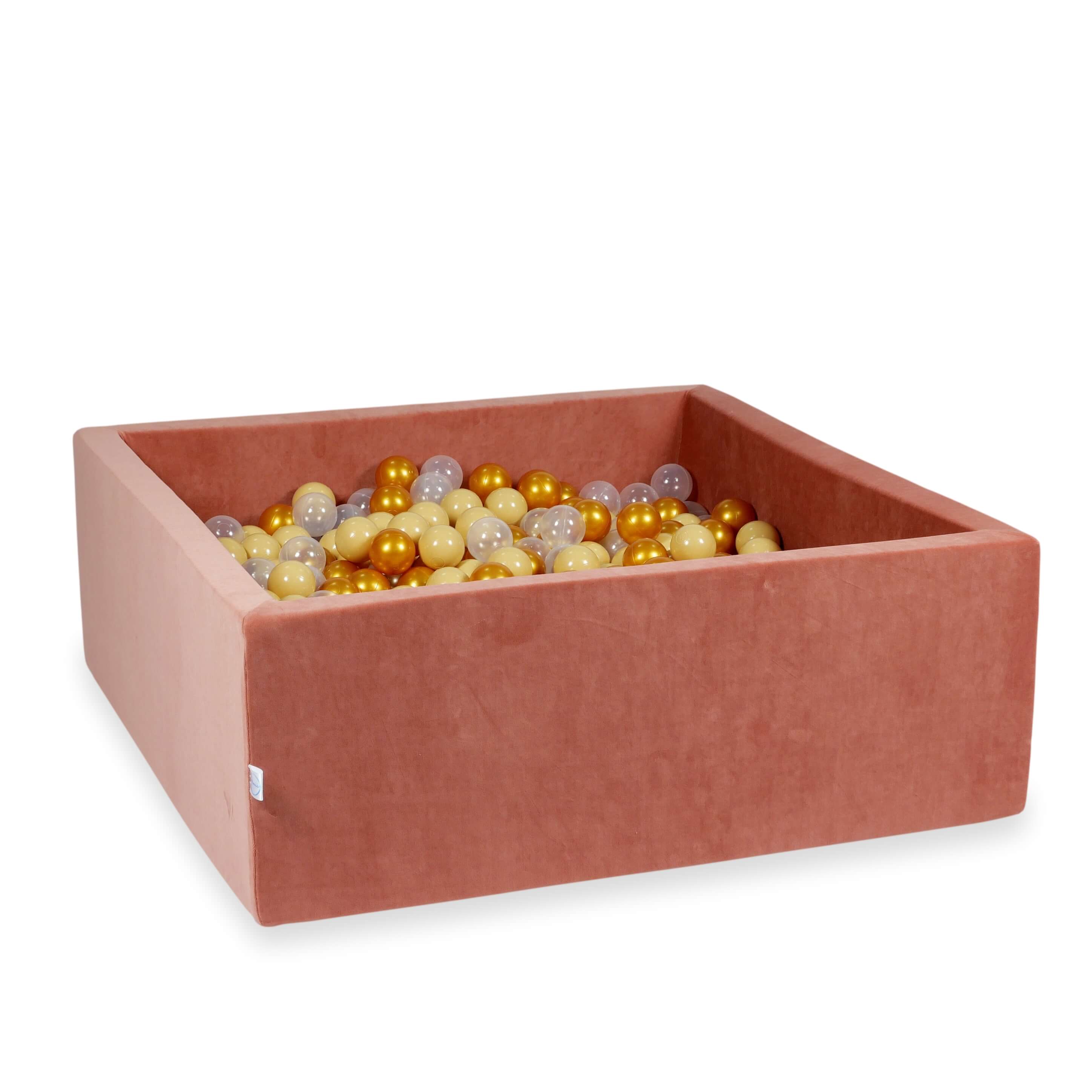 Bällebad 110x110x40 Velvet Soft Canyon Clay mit 600 Bällen (gold, beige, transparent)