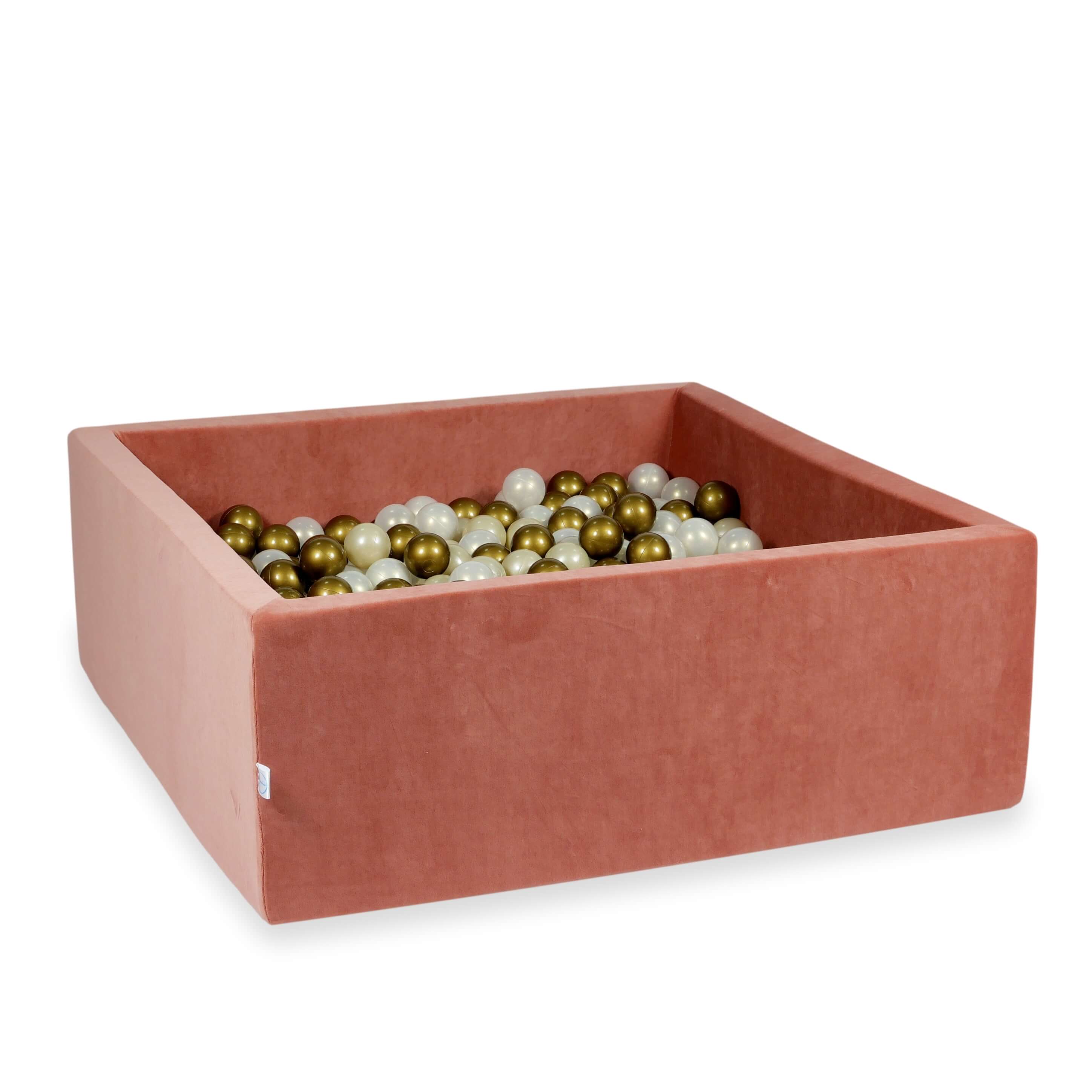 Bällebad 110x110x40 Velvet Soft Canyon Clay mit 600 Bällen (hellgold, irisierend, altgold)