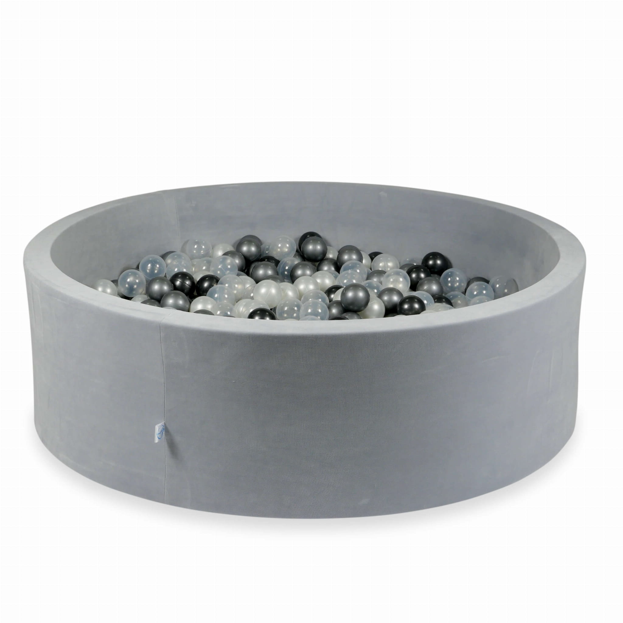 130x40 Velvet Soft hellgraues Bällebad mit 700 Bällen (Perlmutt, transparent, Metallic-Graphit, Silber)