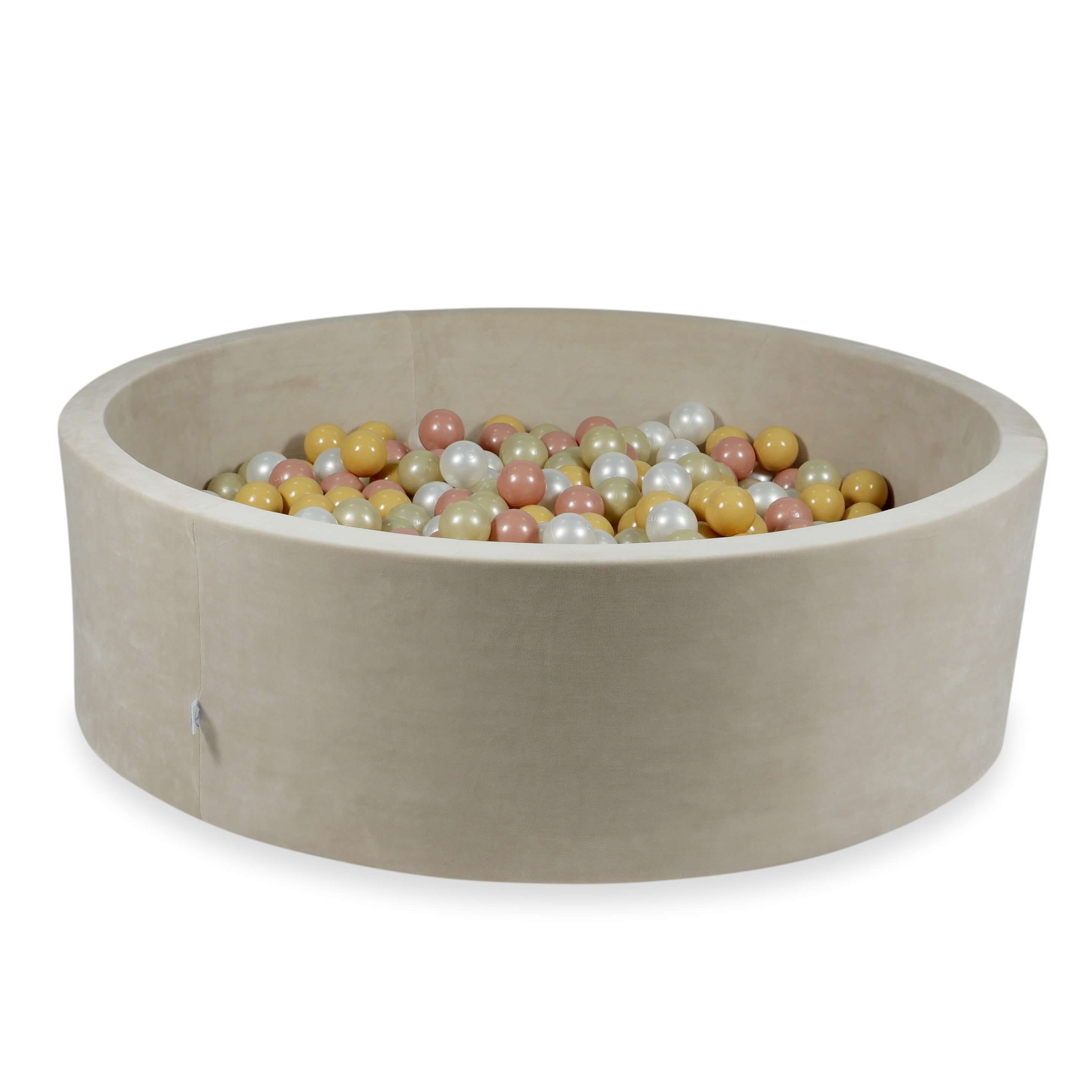 130x40 Samtweiches beiges Bällebad mit 700 Bällen (Hellgold, Perlmutt, Beige, Roségold)