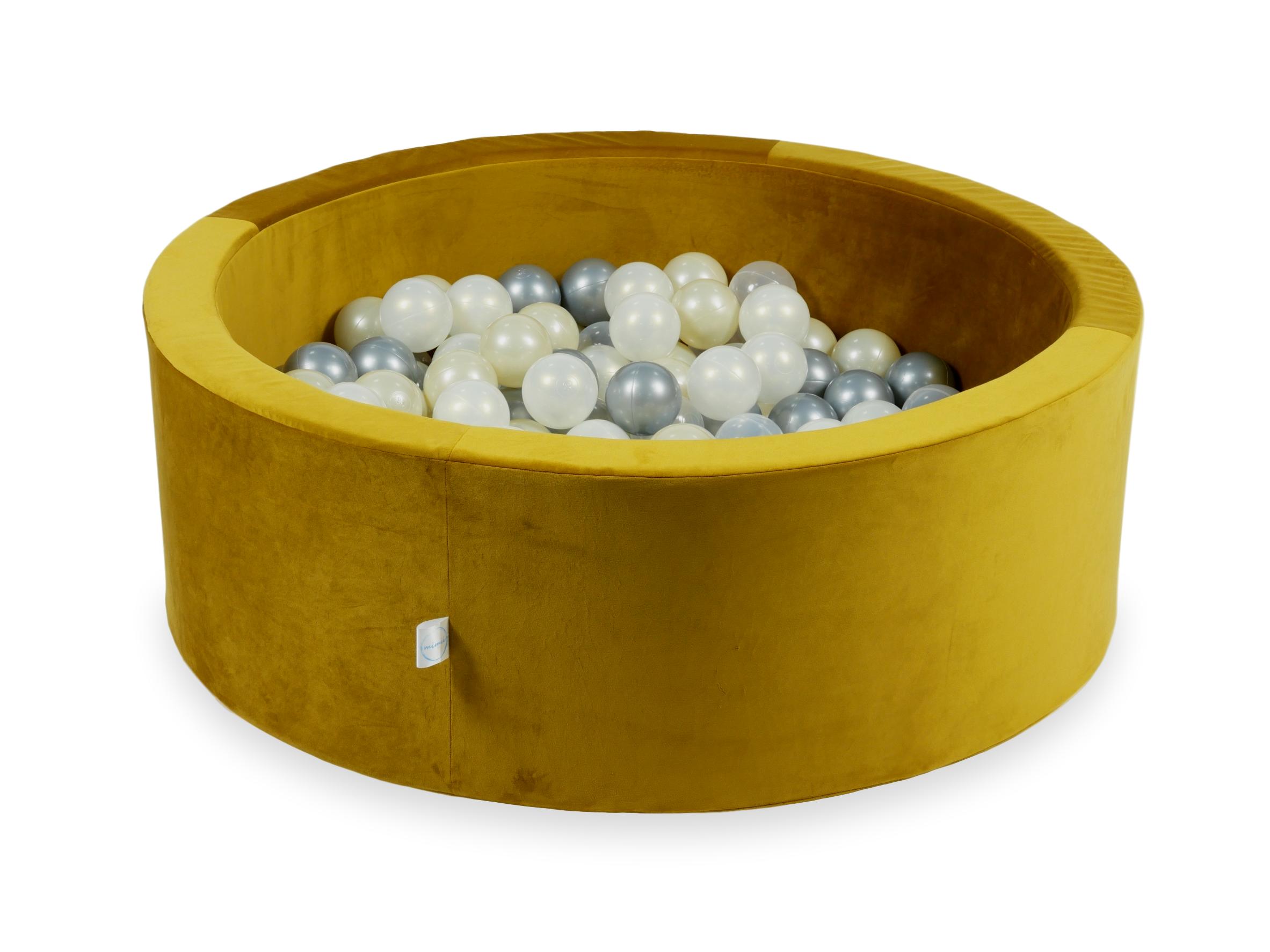 Schaumstoffspielbereich mit Hügel und Mikro-Samt-Goldpool + 100 Bälle (hellgold, perlmuttfarben, silber, transparent)