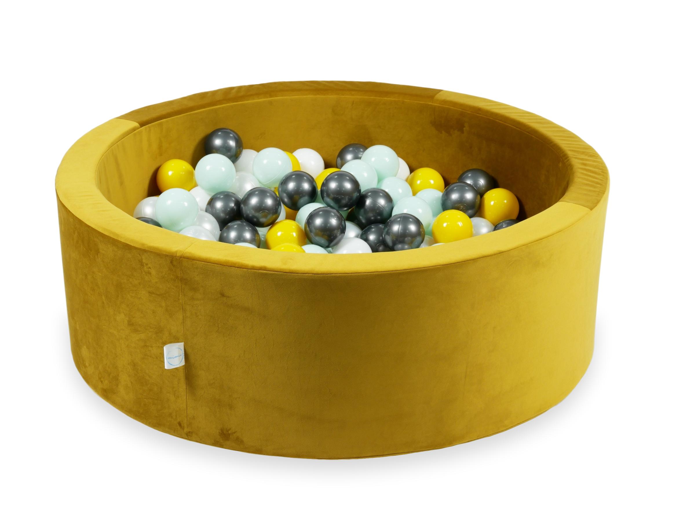 Schaumstoffspielbereich mit Hügel und Mikro-Samt-Goldpool + 100 Bälle (hellgold, perlmuttfarben, silber, transparent)
