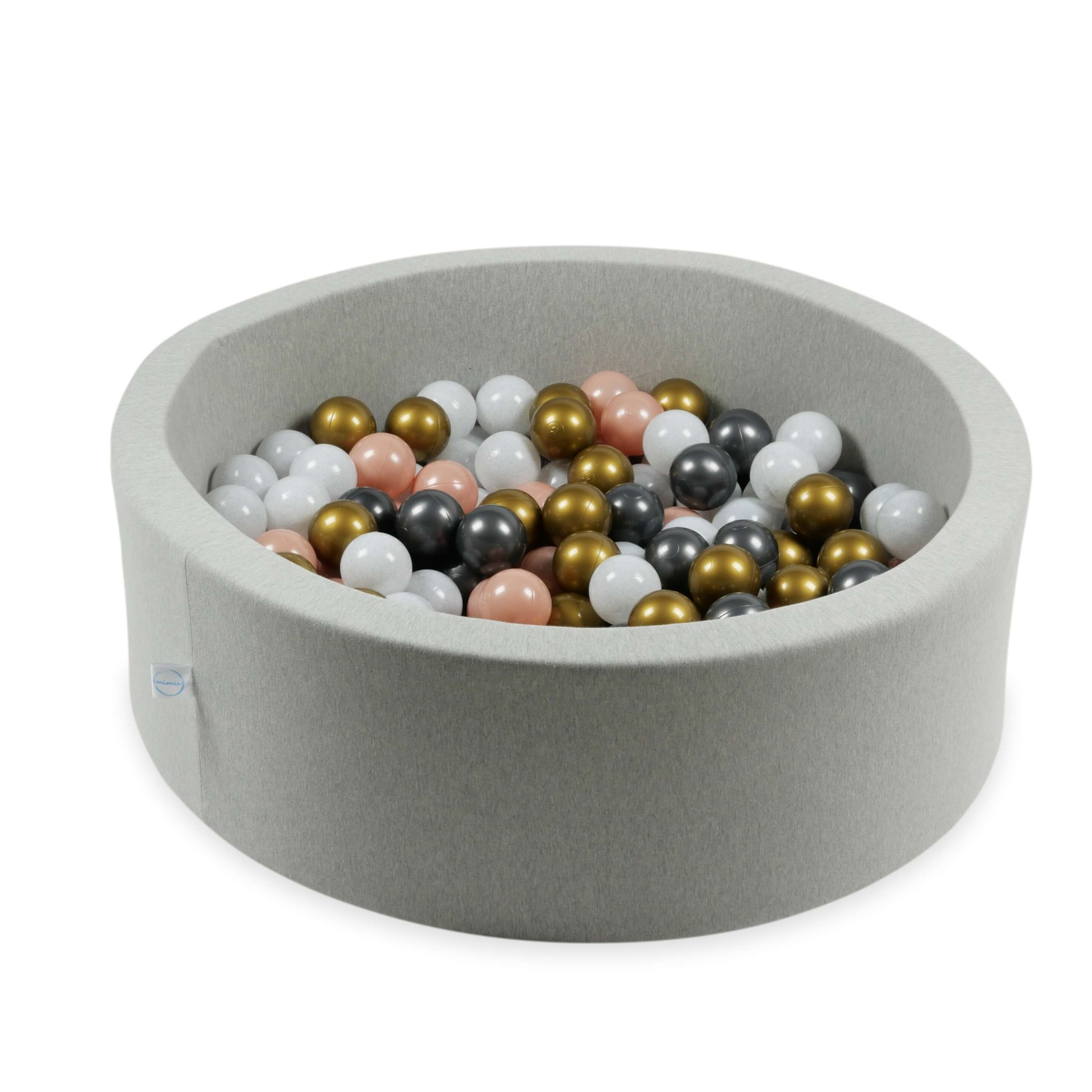 Spielbälle mit 7 cm Durchmesser, 150 Stück. Weißer Pullover, Metallic-Graphit, Roségold, Antikgold.