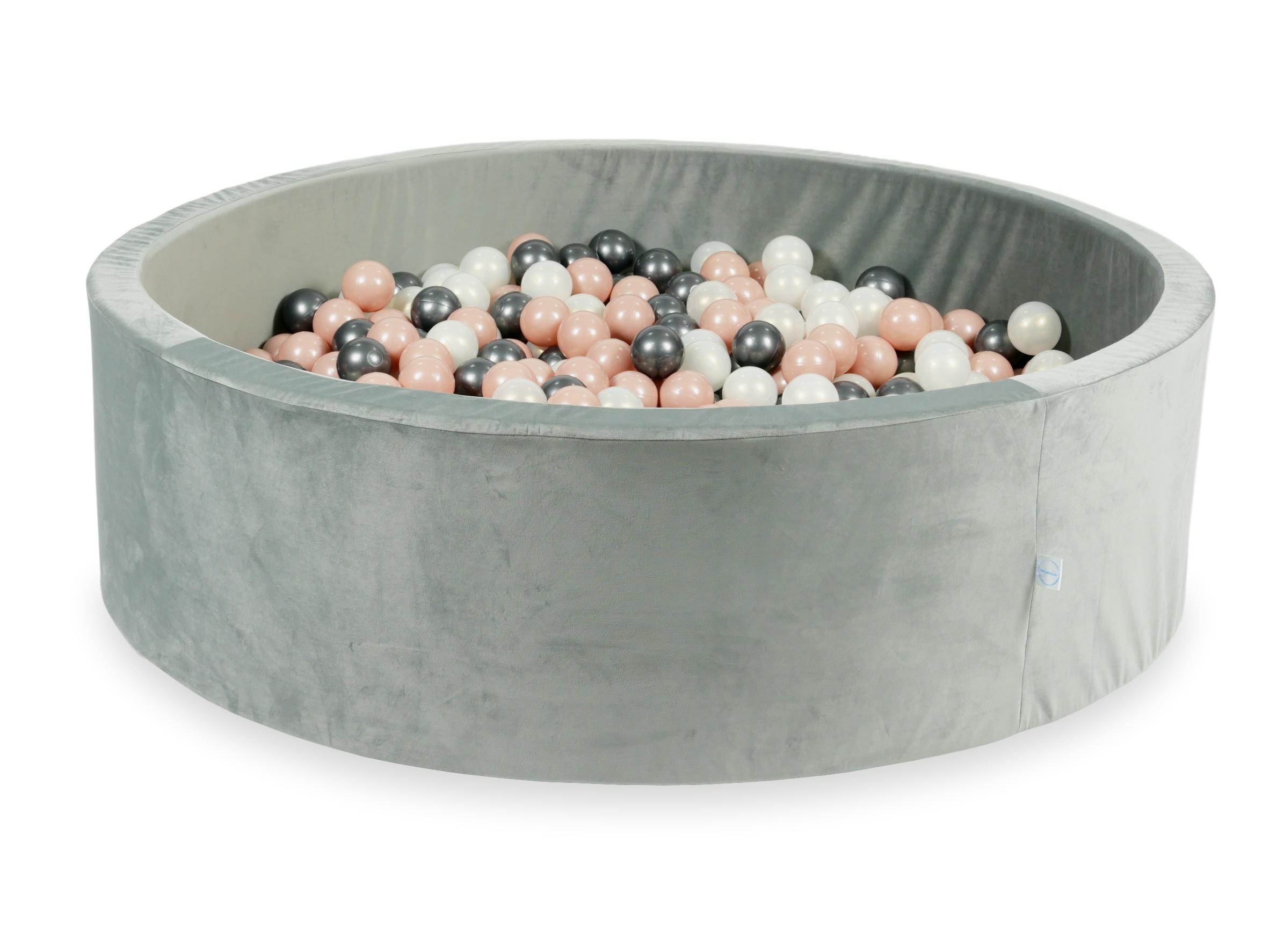 Piscine à balles en velours velvet gris 130x40 cm avec 700 balles
