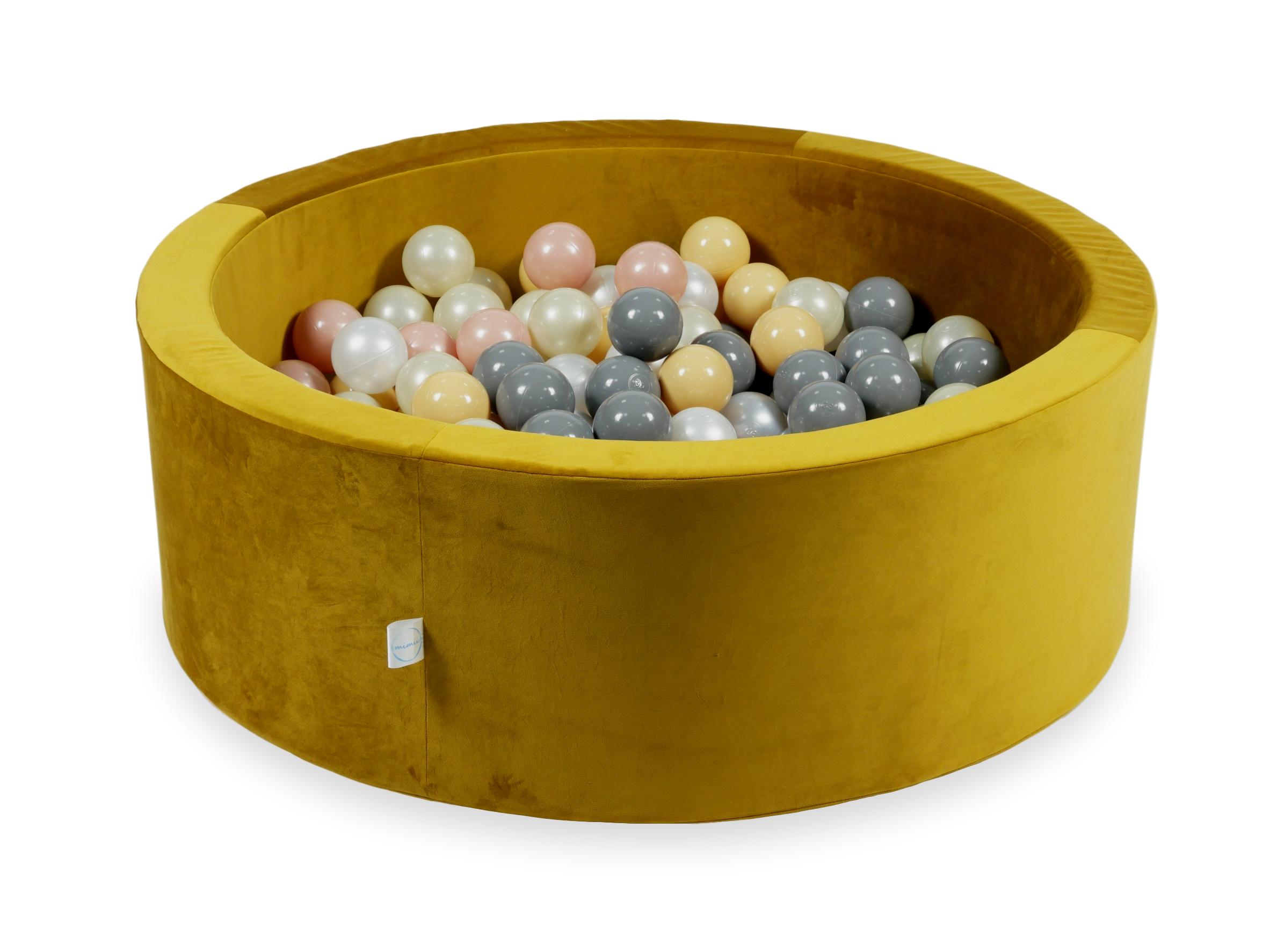 Schaumstoffspielbereich mit Hügel und Mikro-Samt-Goldpool + 100 Bälle (hellgold, perlmuttfarben, silber, transparent)