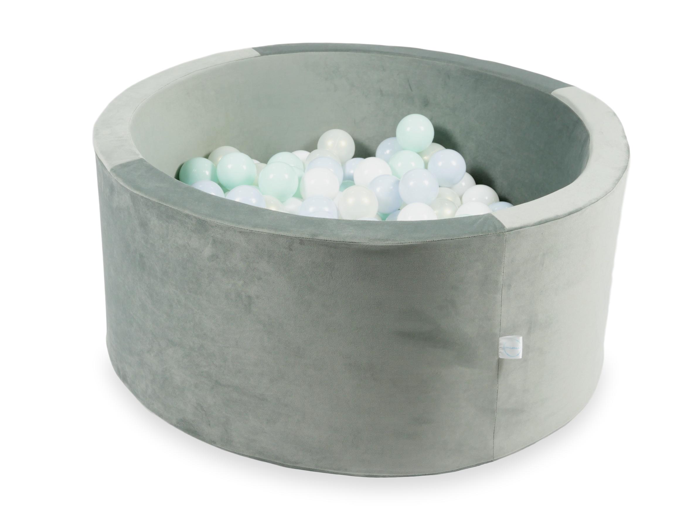 Piscine à balles en velours velvet gris 90x40 cm avec 300 balles