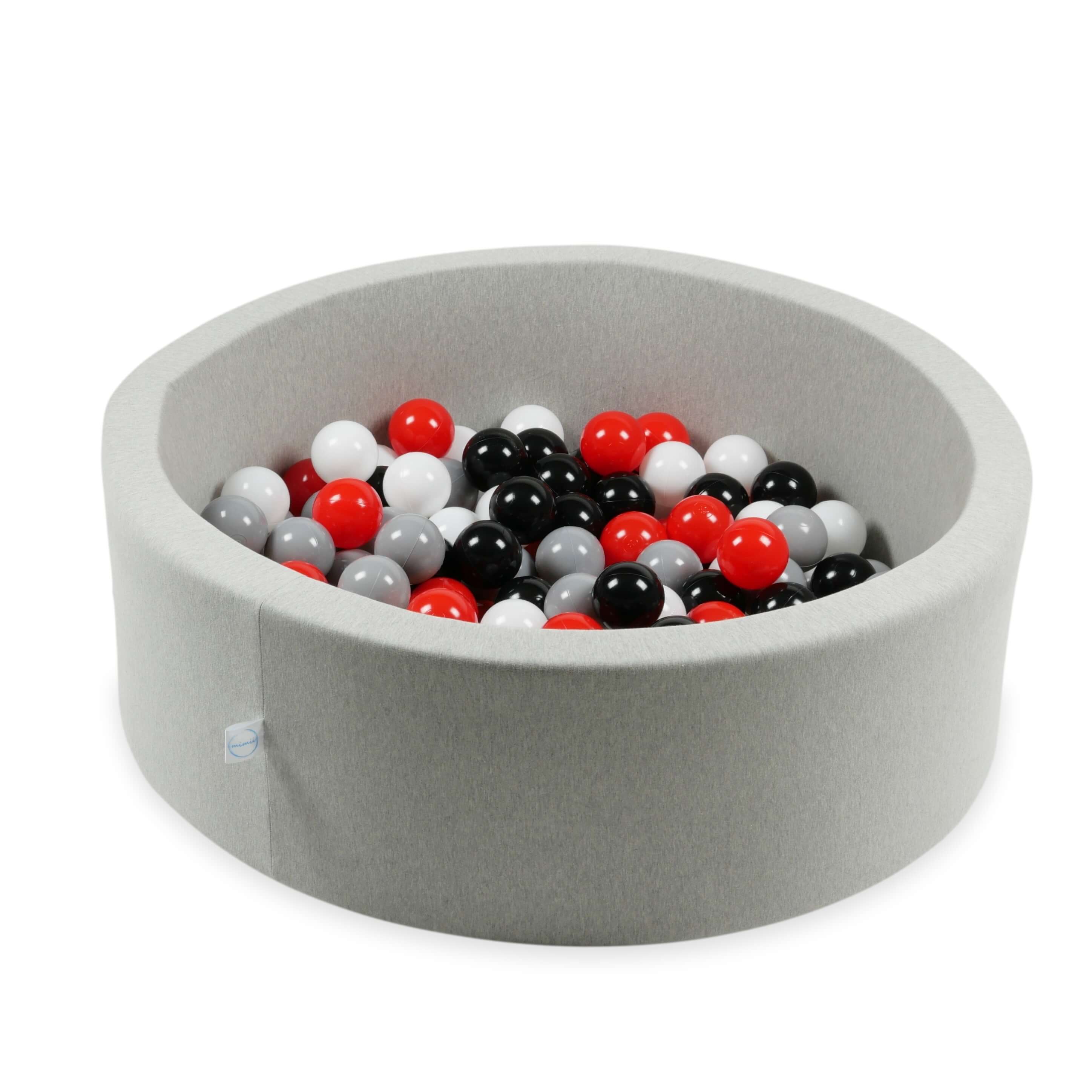 Spielbälle mit 7 cm Durchmesser, 150 Stück, weiß, rot, schwarz, grau