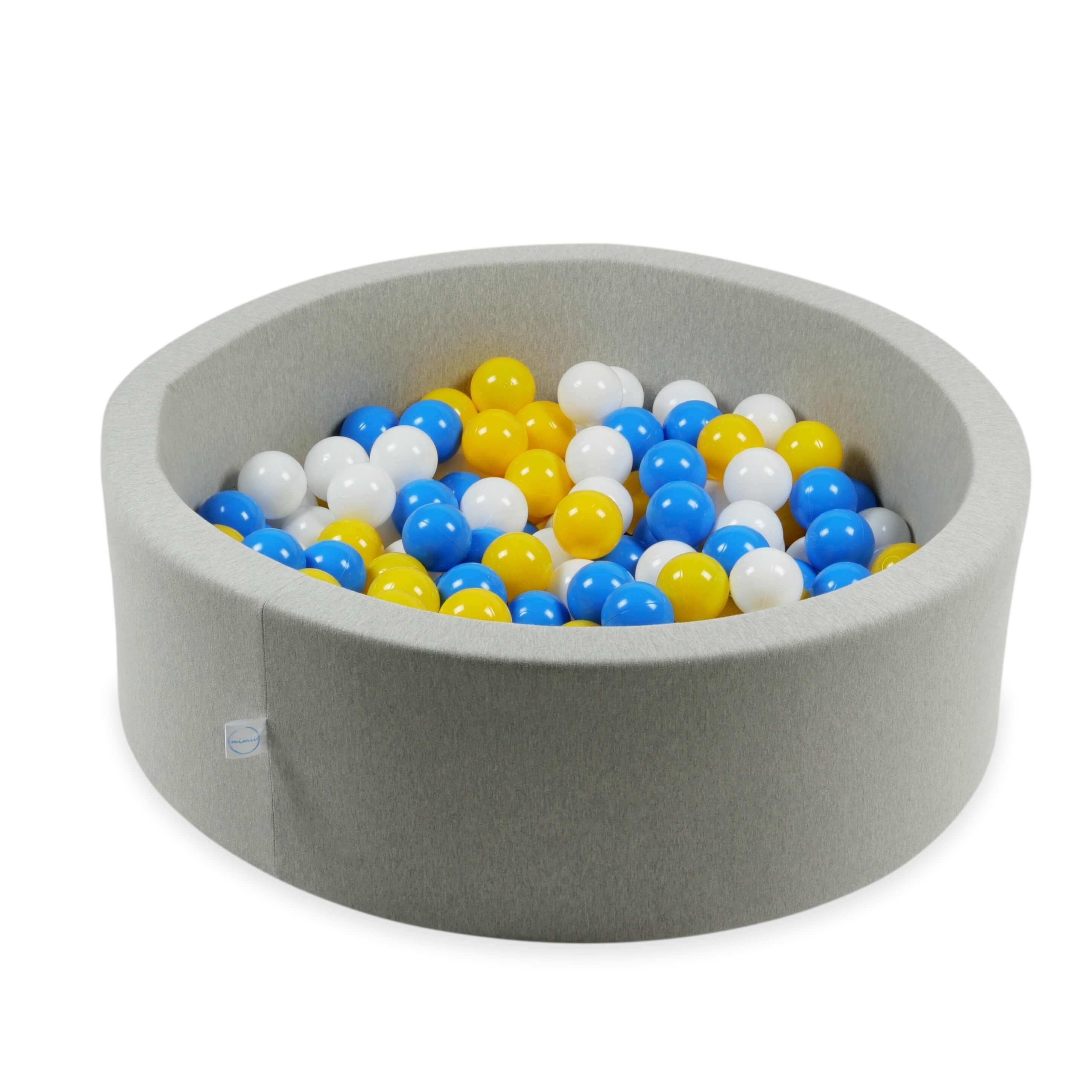50 Spielbälle, 7 cm Durchmesser, weiß, gelb, blau