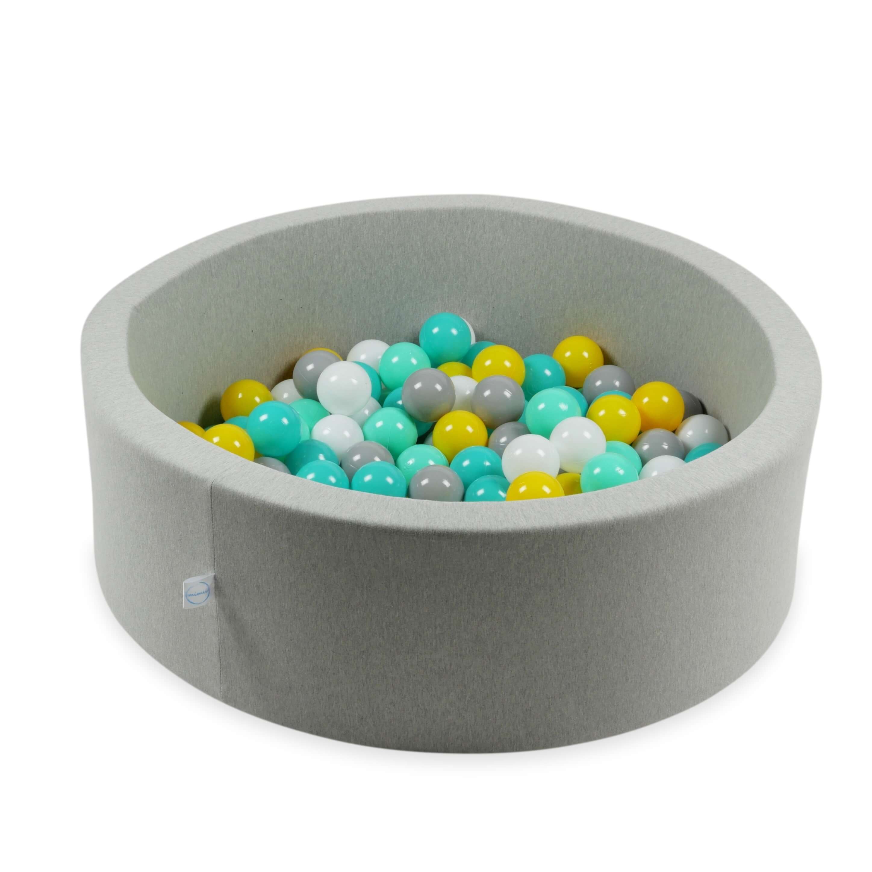 50 Spielbälle, 7 cm Durchmesser, gelb, mintgrün, türkis, weiß, grau