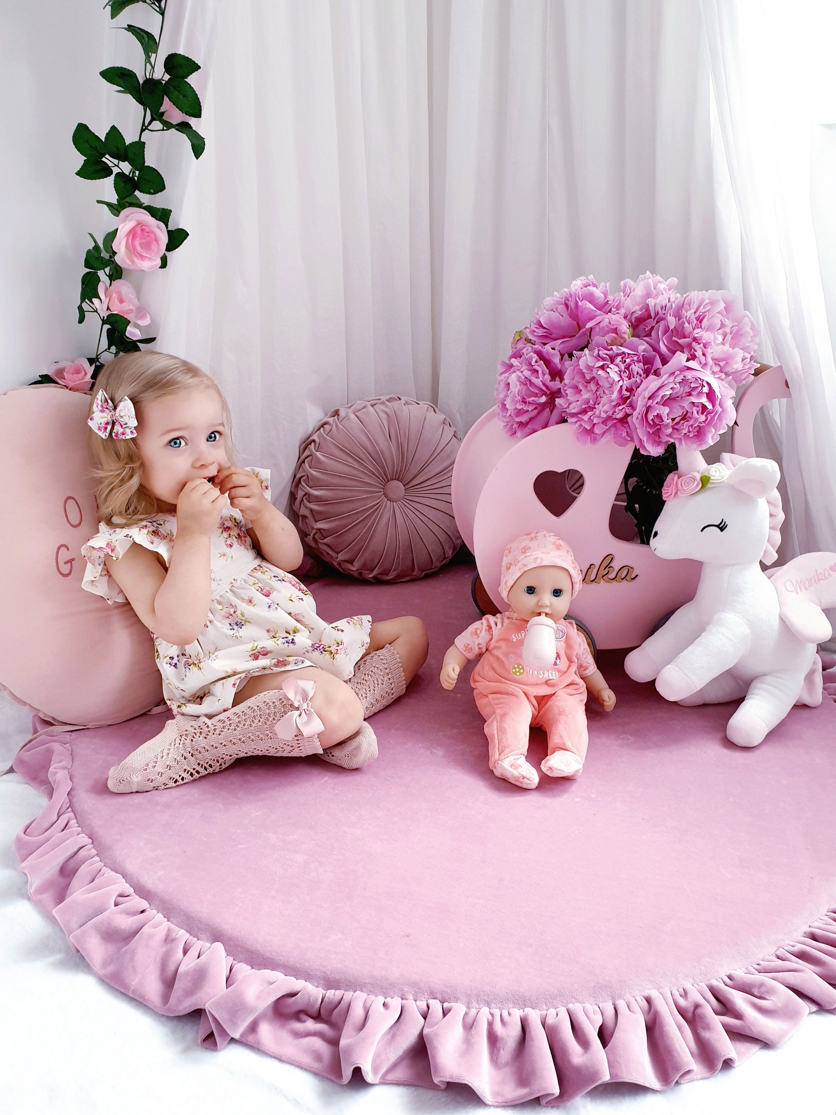 Runde Babyspielmatte 100 cm mit Samtrusche