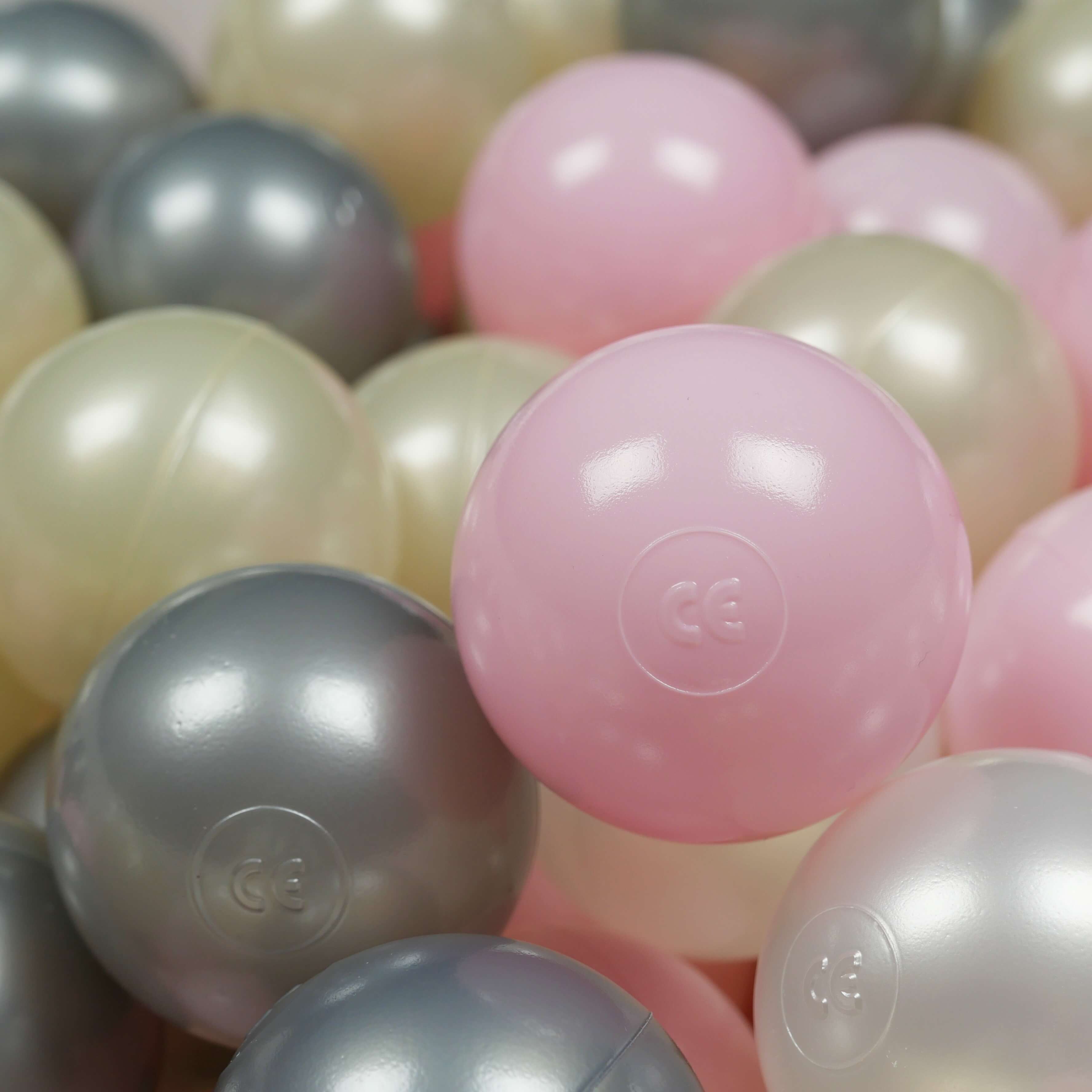 400 Spielbälle mit 7 cm Durchmesser in Hellrosa, Hellgold, Perlmutt und Silber