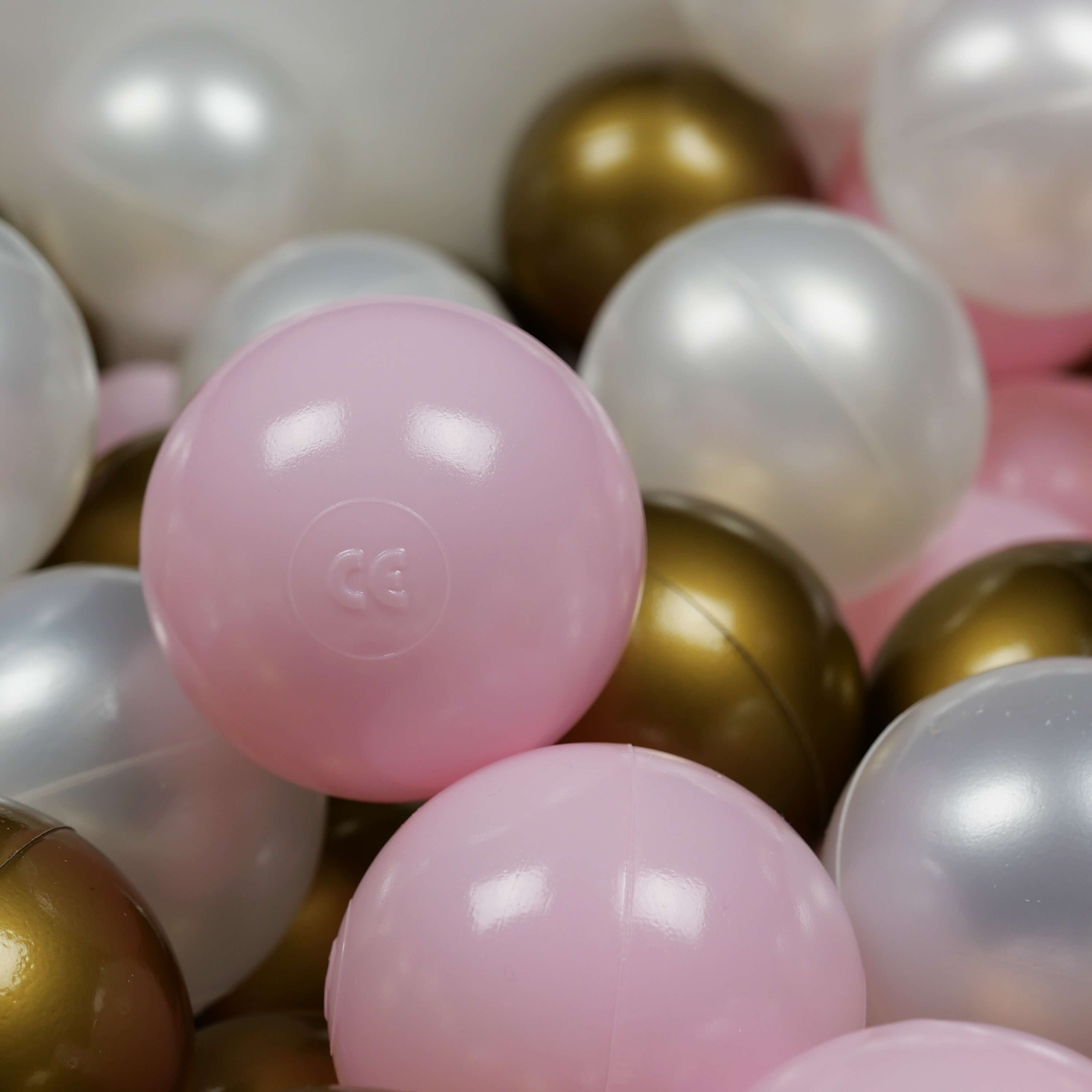 300 Spielbälle mit 7 cm Durchmesser in Hellrosa, Perlmutt und Antikgold