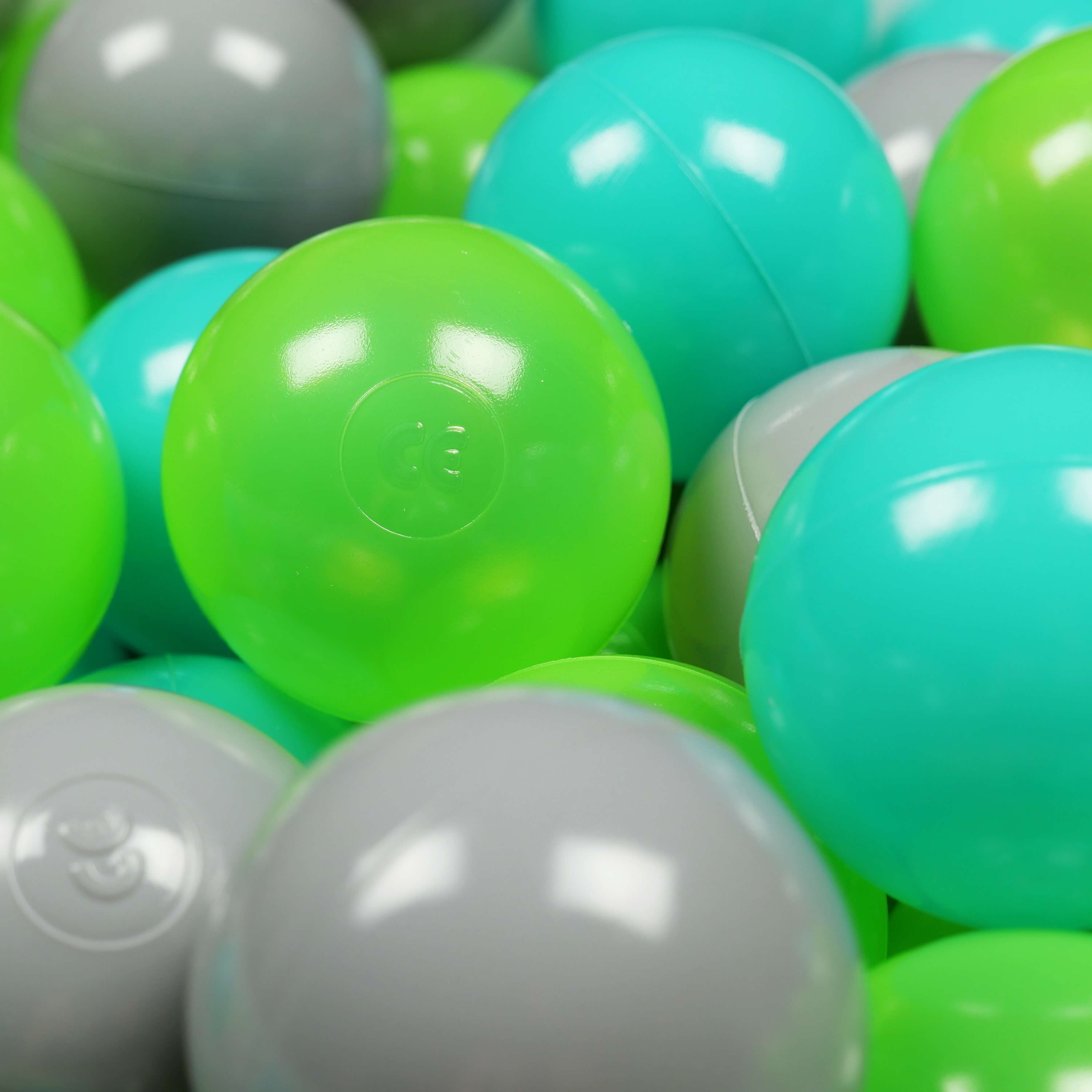 400 Spielbälle mit 7 cm Durchmesser in Grau, Türkis und Celadon